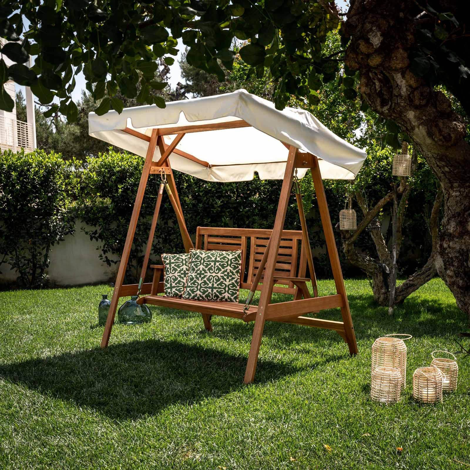 Dondolo da giardino in legno di acacia con tettuccio in tessuto - Paja