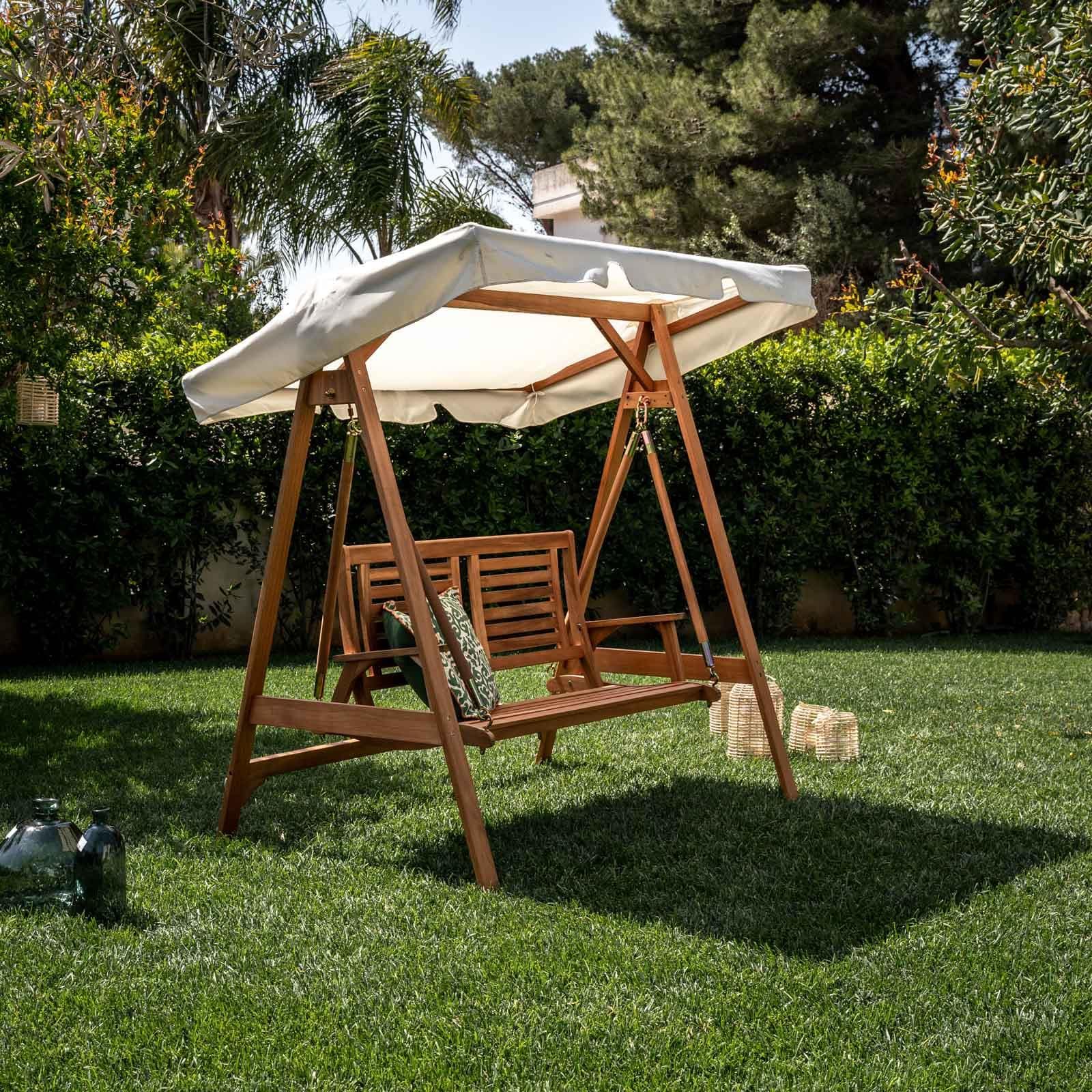 Dondolo da giardino in legno di acacia con tettuccio in tessuto - Paja