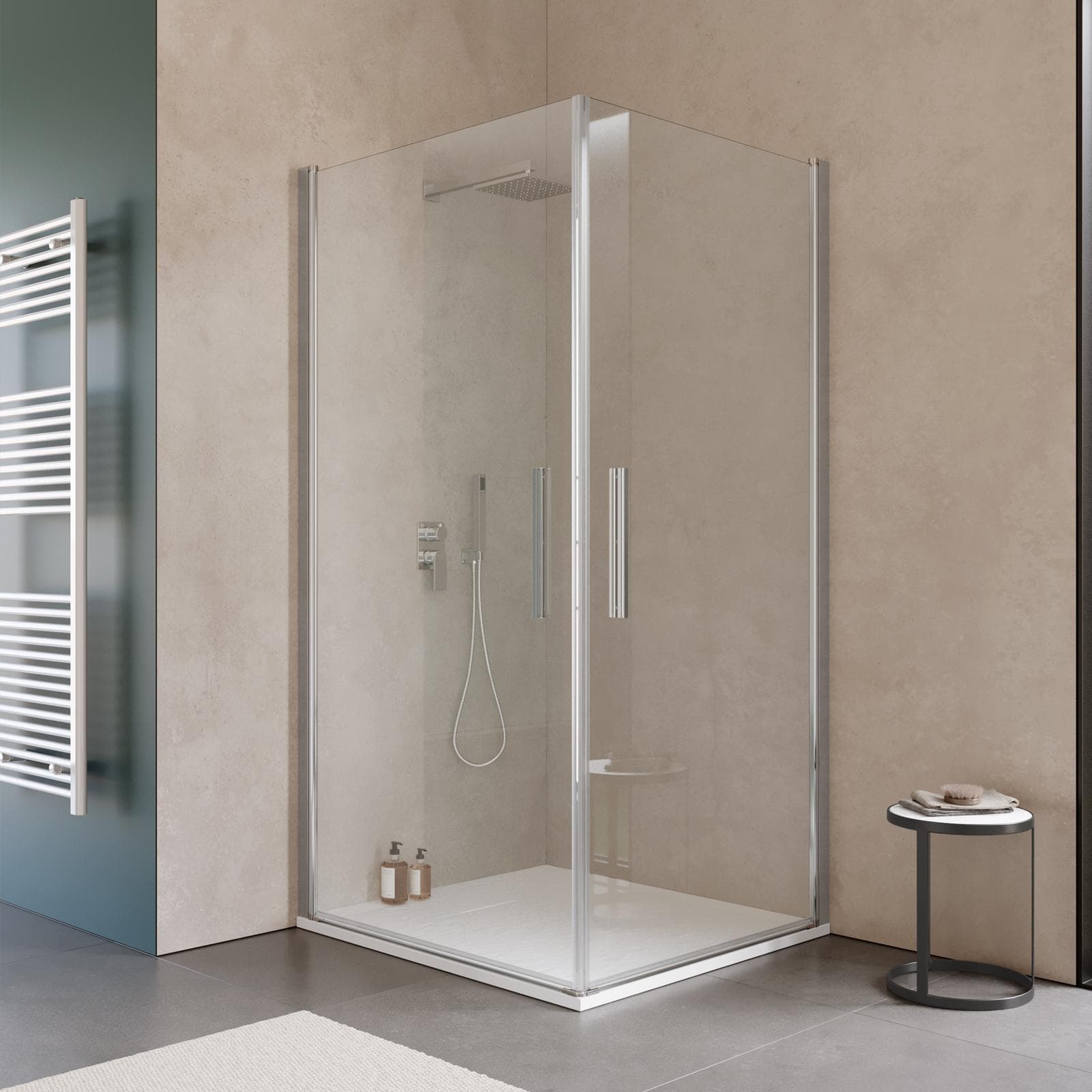 Box doccia 90x100 cm doppio battente con vetro temperato trasparente e profilo cromo 195h - Nilo