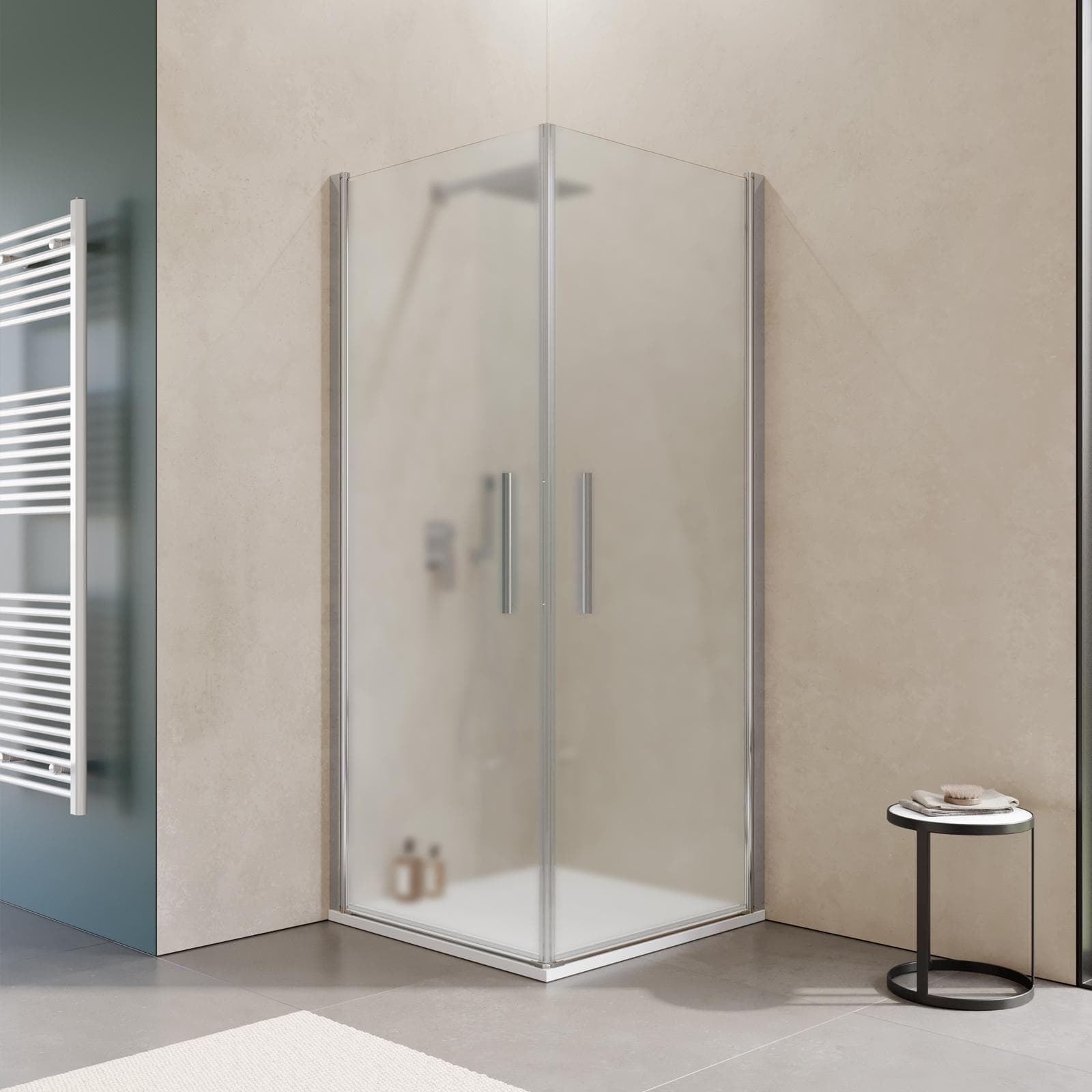 Box doccia 90x90 cm doppio battente con vetro temperato opaco e profilo cromo 195h - Nilo