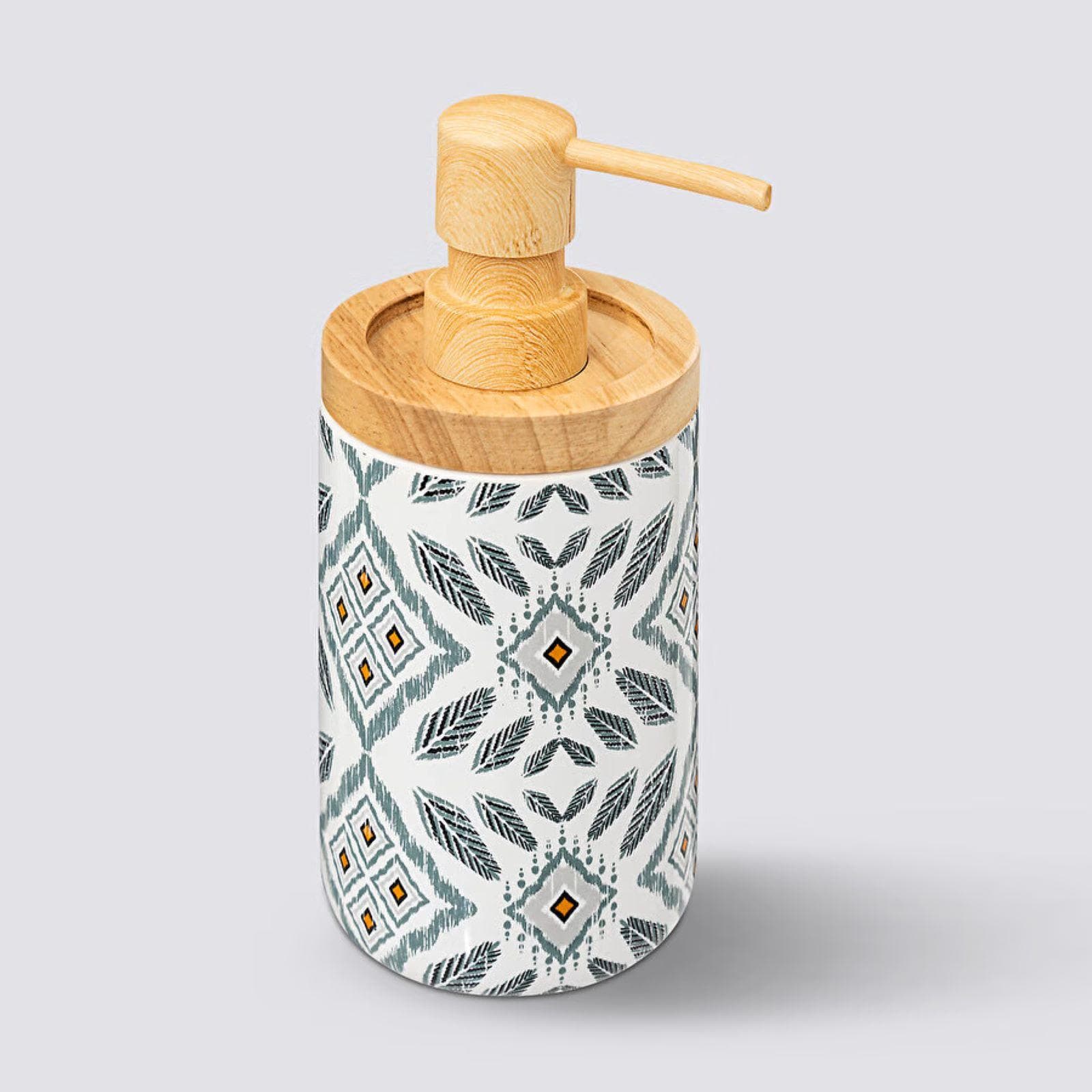 Dosasapone d'appoggio in ceramica bianco e celeste con coperchio in legno - Carol