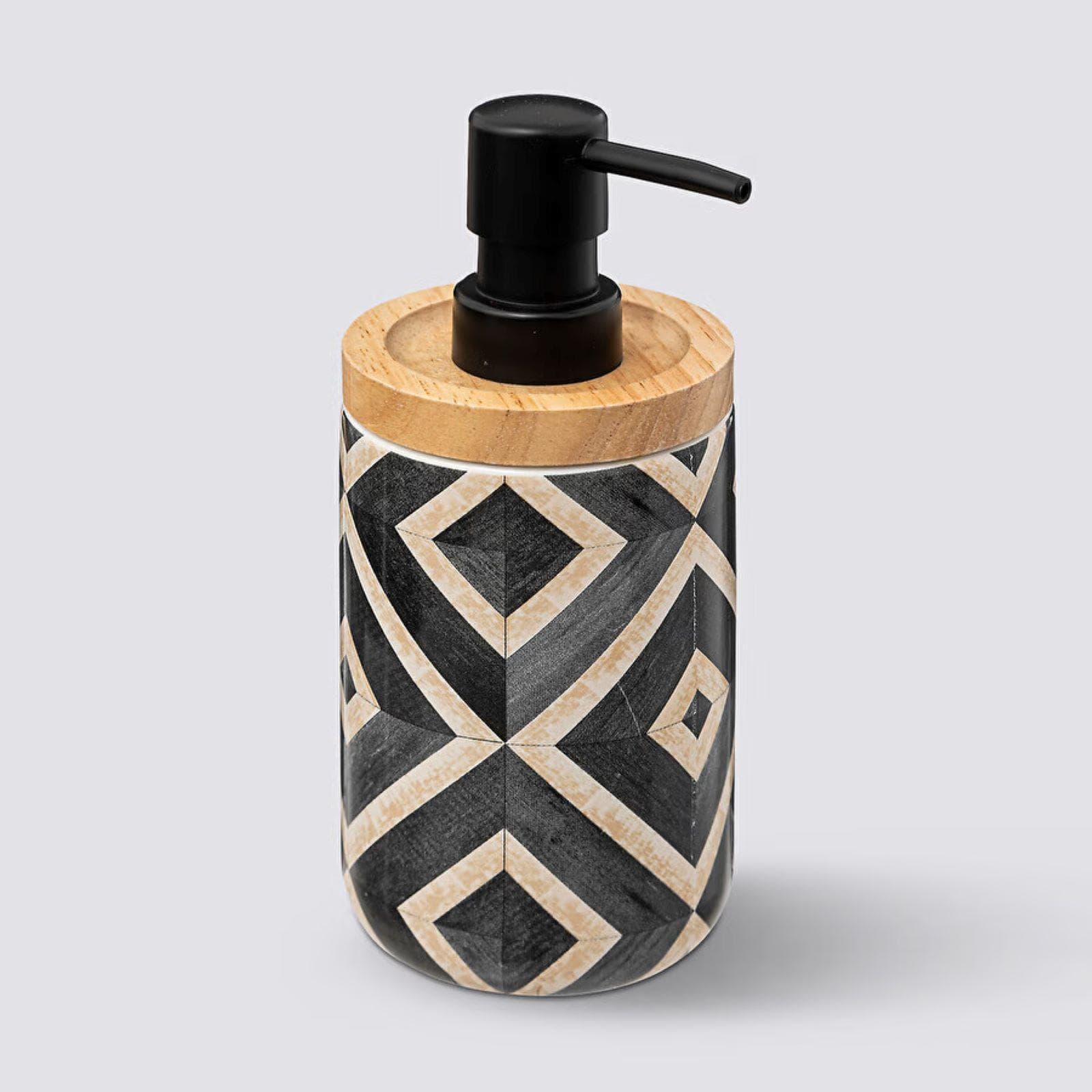 Dosasapone d'appoggio in ceramica bianco e nero con coperchio in legno - Carol