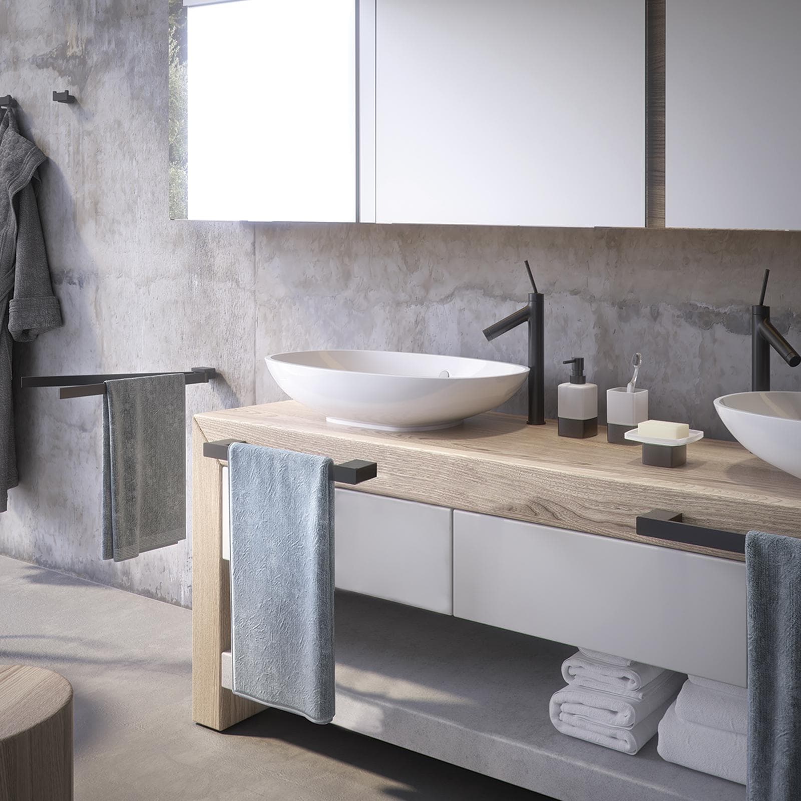 Dosasapone d'appoggio in alluminio e cromall nero e vetro satinato - Lounge di Gedy