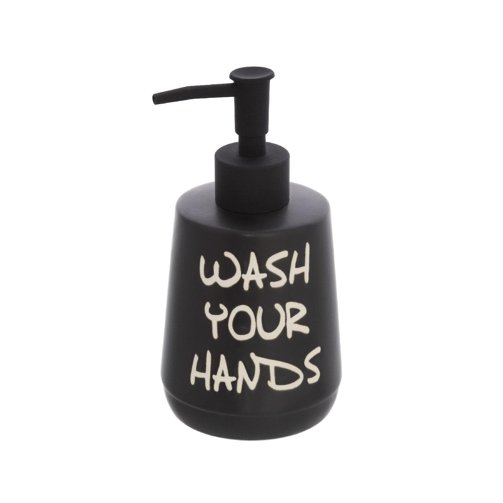 Dispenser sapone in ceramica nero con scritta bianca - Linea Wash