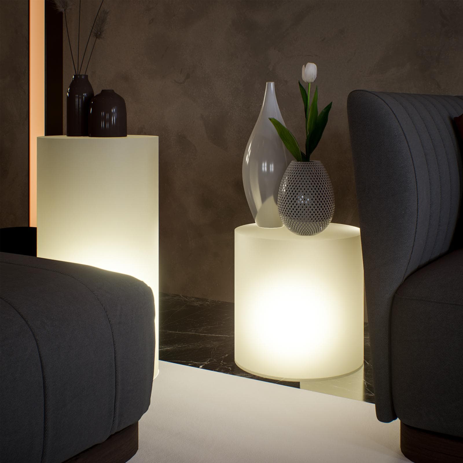 Espositore a colonna rotondo 40 cm in polietilene neutro con kit luce