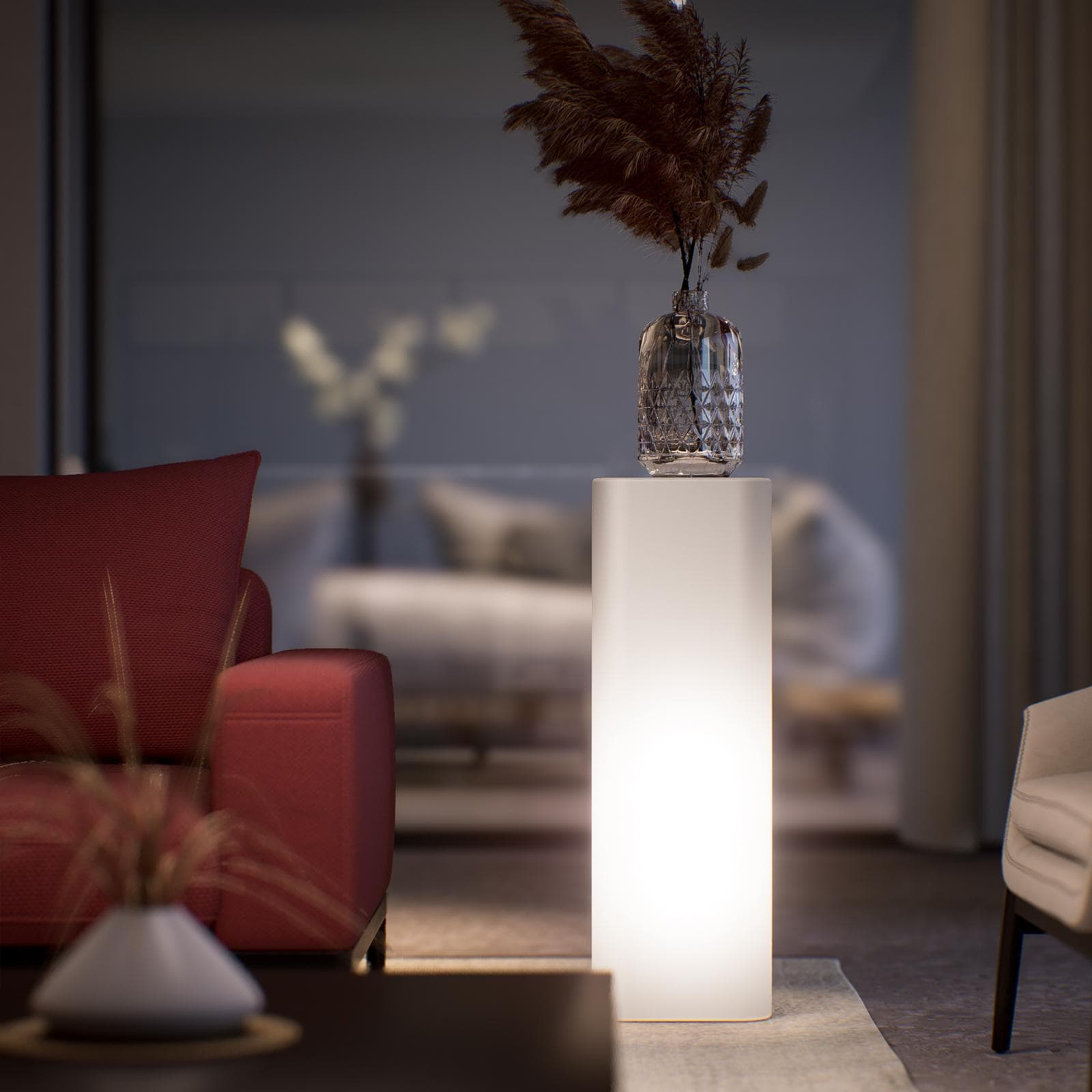 Espositore colonna 90 h cm in polietilene neutro con kit illuminazione LED attacco E27 - Katrine