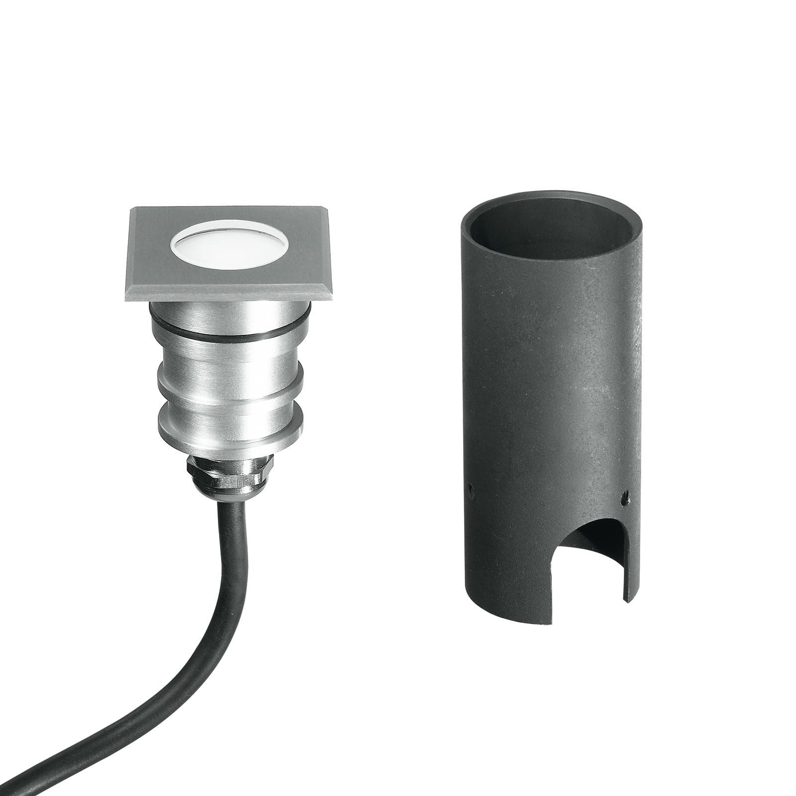 Faretto segnapassi ad incasso quadrato 4,5 cm a luce calda in alluminio nickel