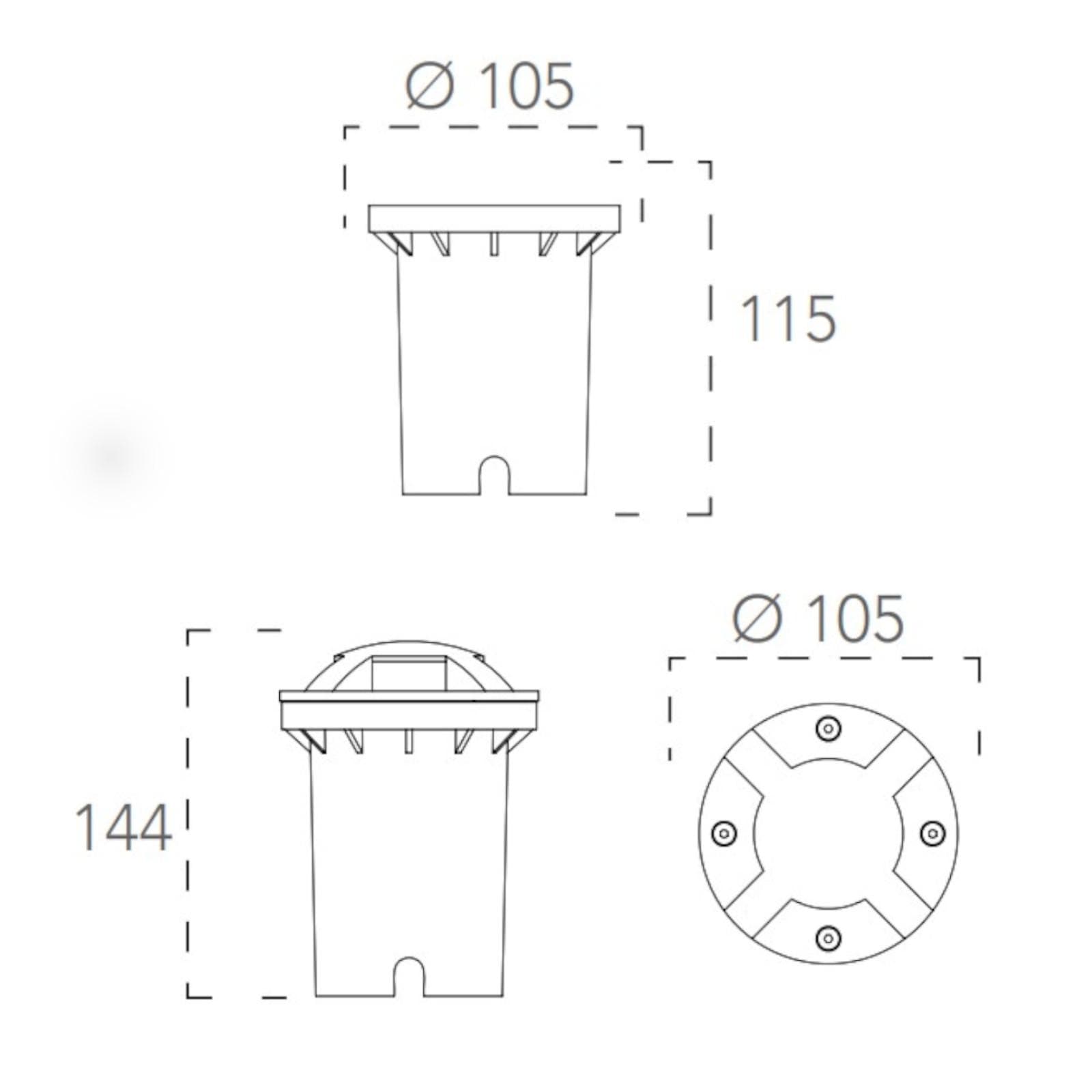 Faro carrabile da incasso a pavimento diametro 10,5 cm in acciaio inox