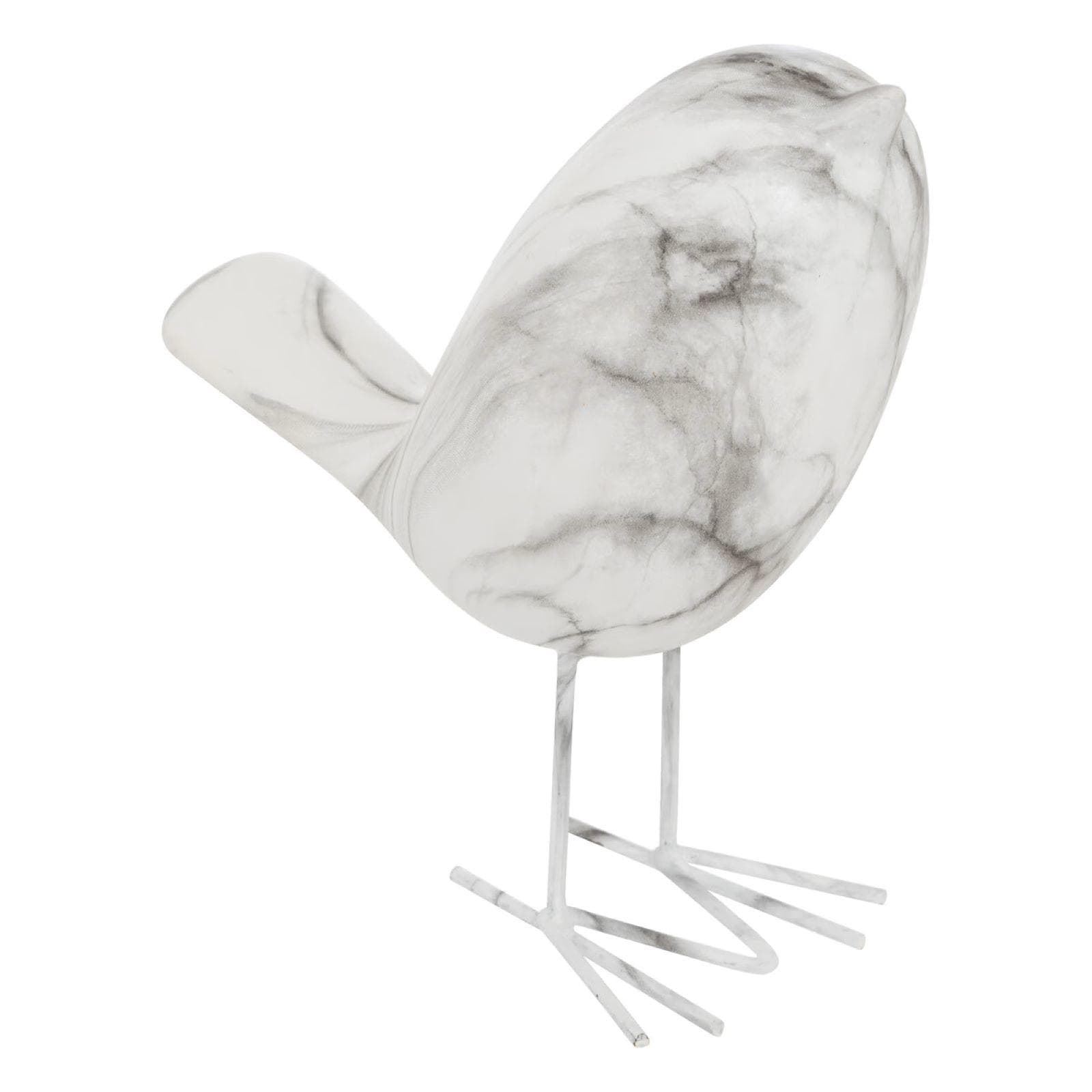 Figura decorativa 19h cm a forma di uccellino in ceramica effetto marmo bianco