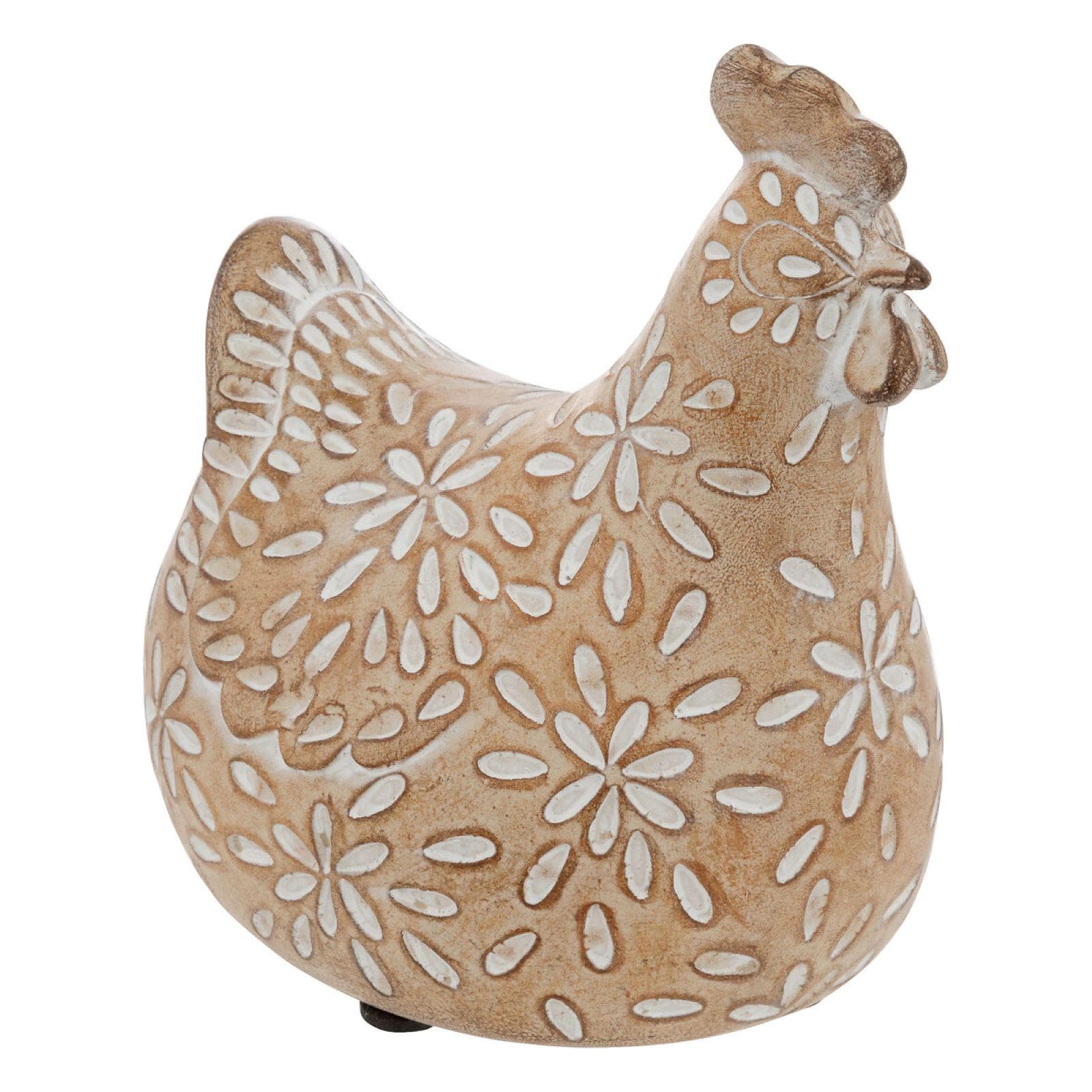 Figura decorativa 20h cm a forma di gallina effetto terracotta decorata