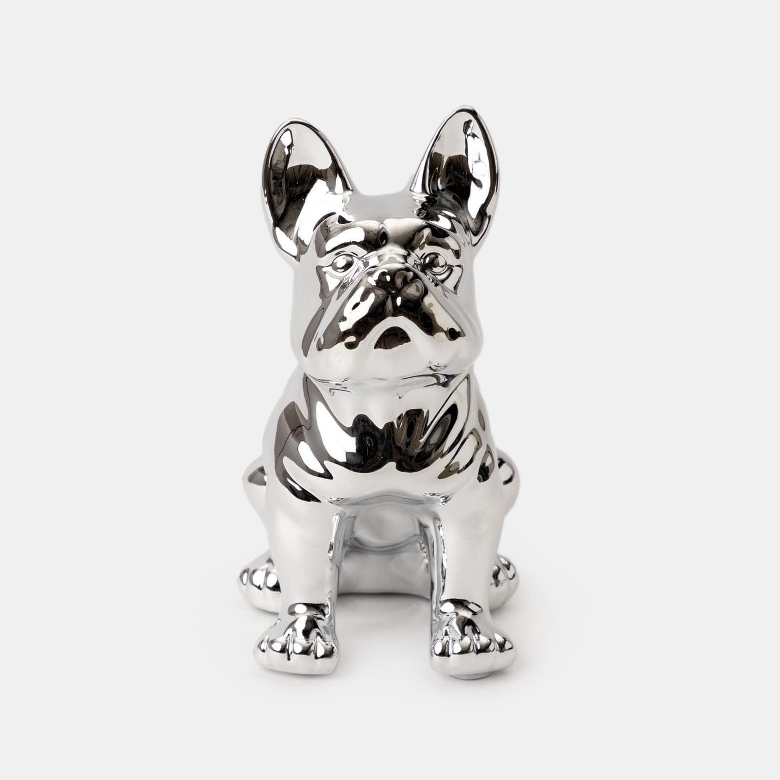 Figura decorativa a forma di bulldog in gres porcellanato argento