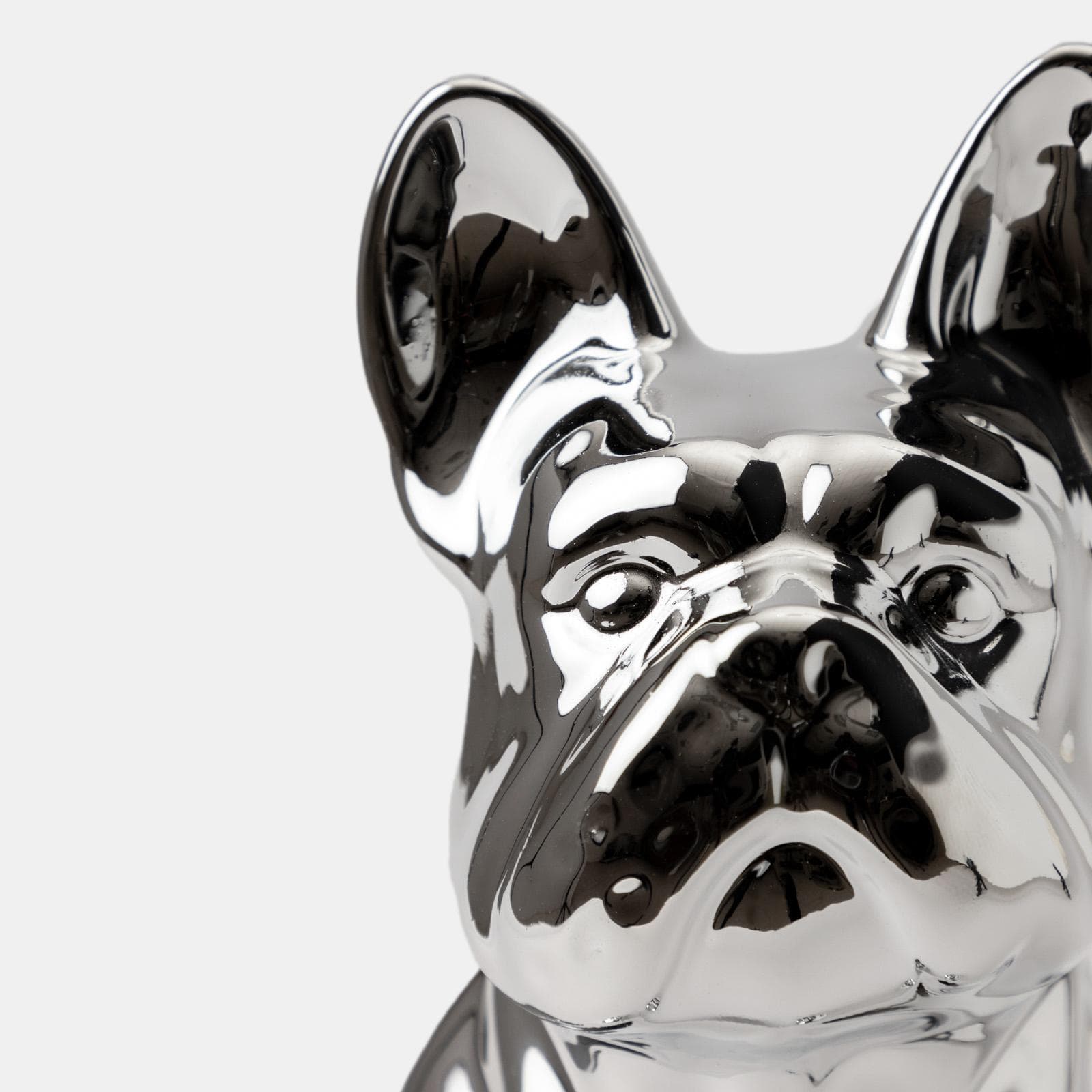 Figura decorativa a forma di bulldog in gres porcellanato argento
