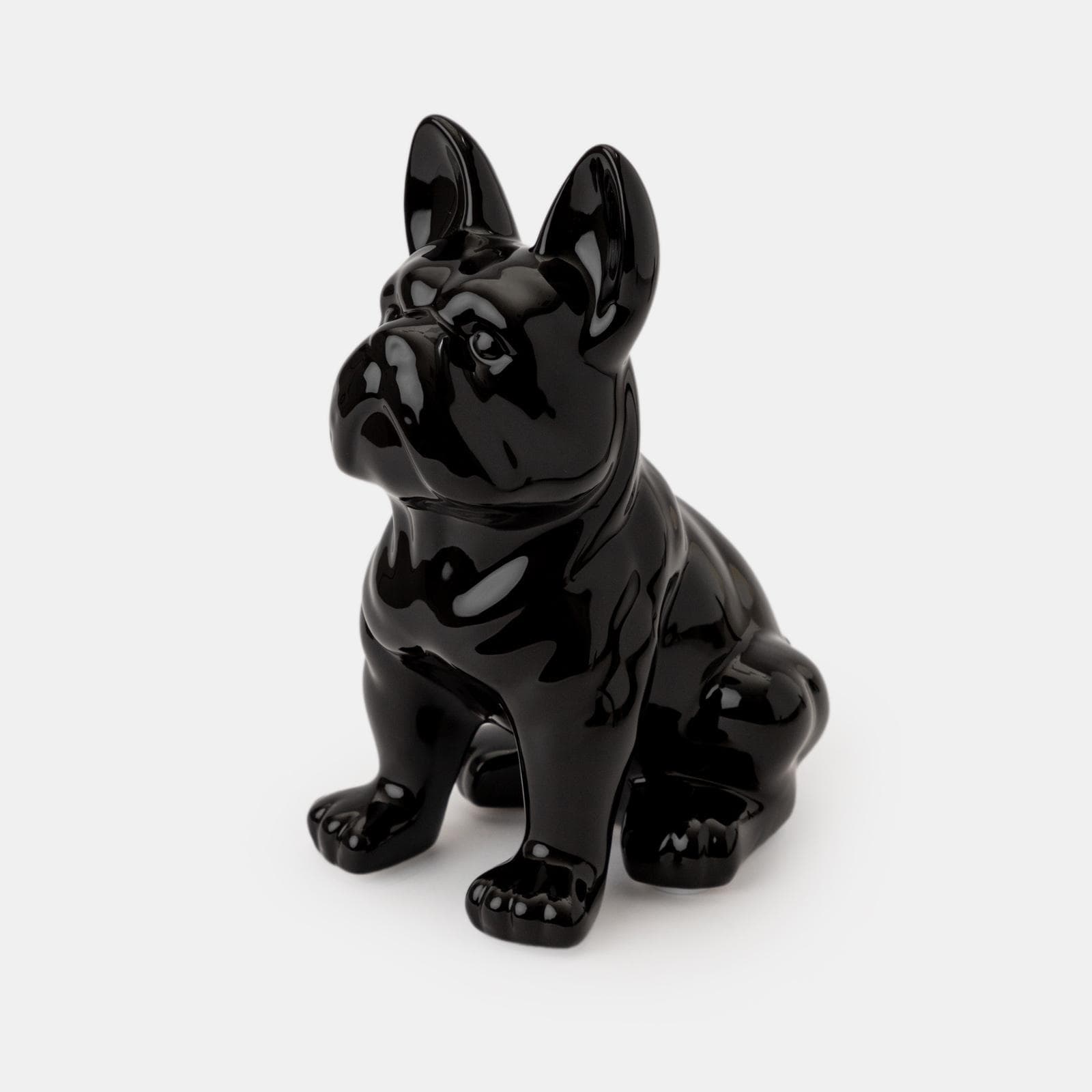 Figura decorativa a forma di bulldog in gres porcellanato nero lucido