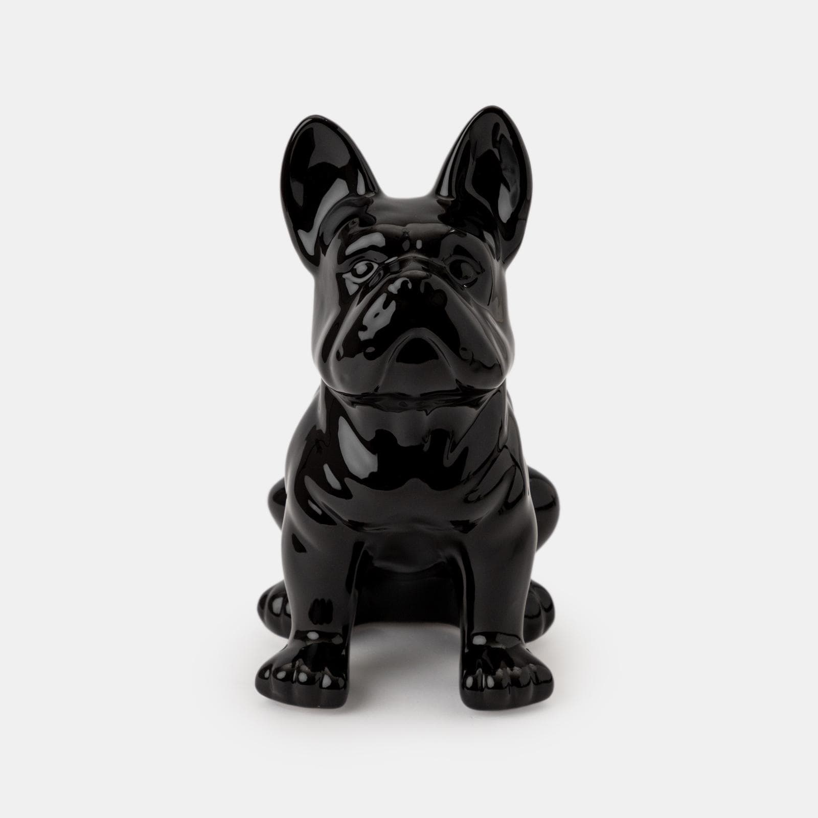 Figura decorativa a forma di bulldog in gres porcellanato nero lucido