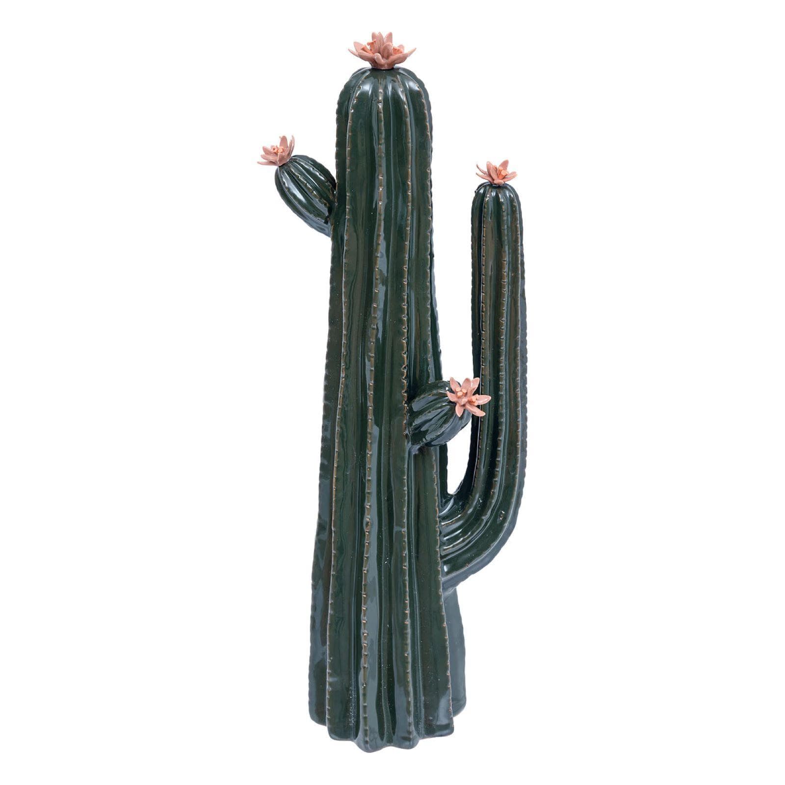 Figura decorativa a forma di cactus in ceramica verde scuro