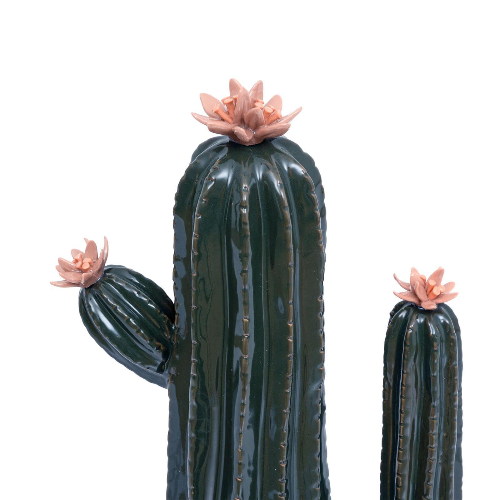 Figura decorativa a forma di cactus in ceramica verde scuro