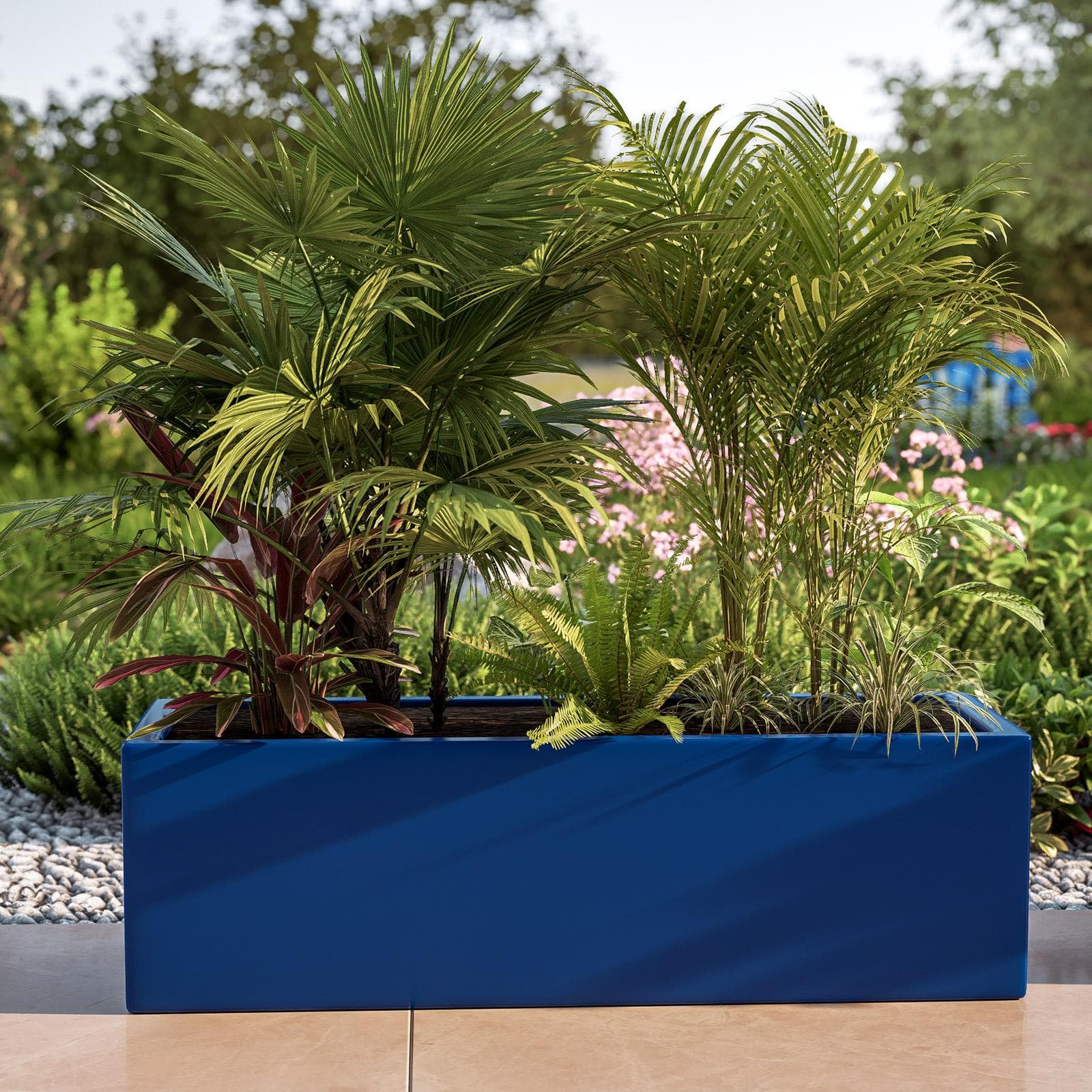 Vaso da esterno 100x30 h cm tutta capienza in polietilene blu - Melbourne