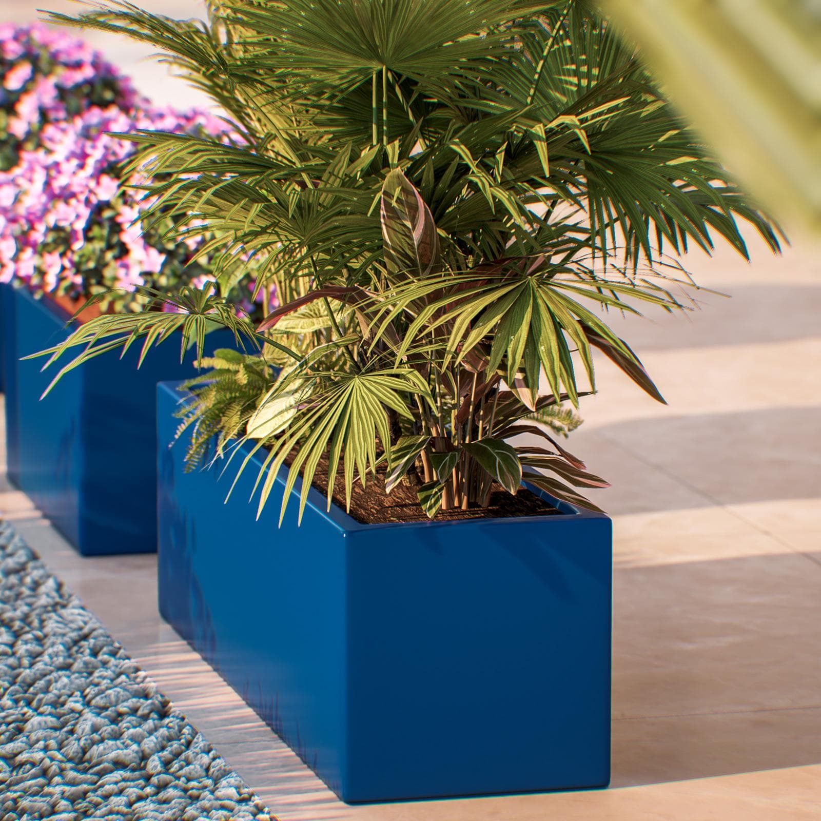 Vaso da esterno 100x30 h cm tutta capienza in polietilene blu - Melbourne