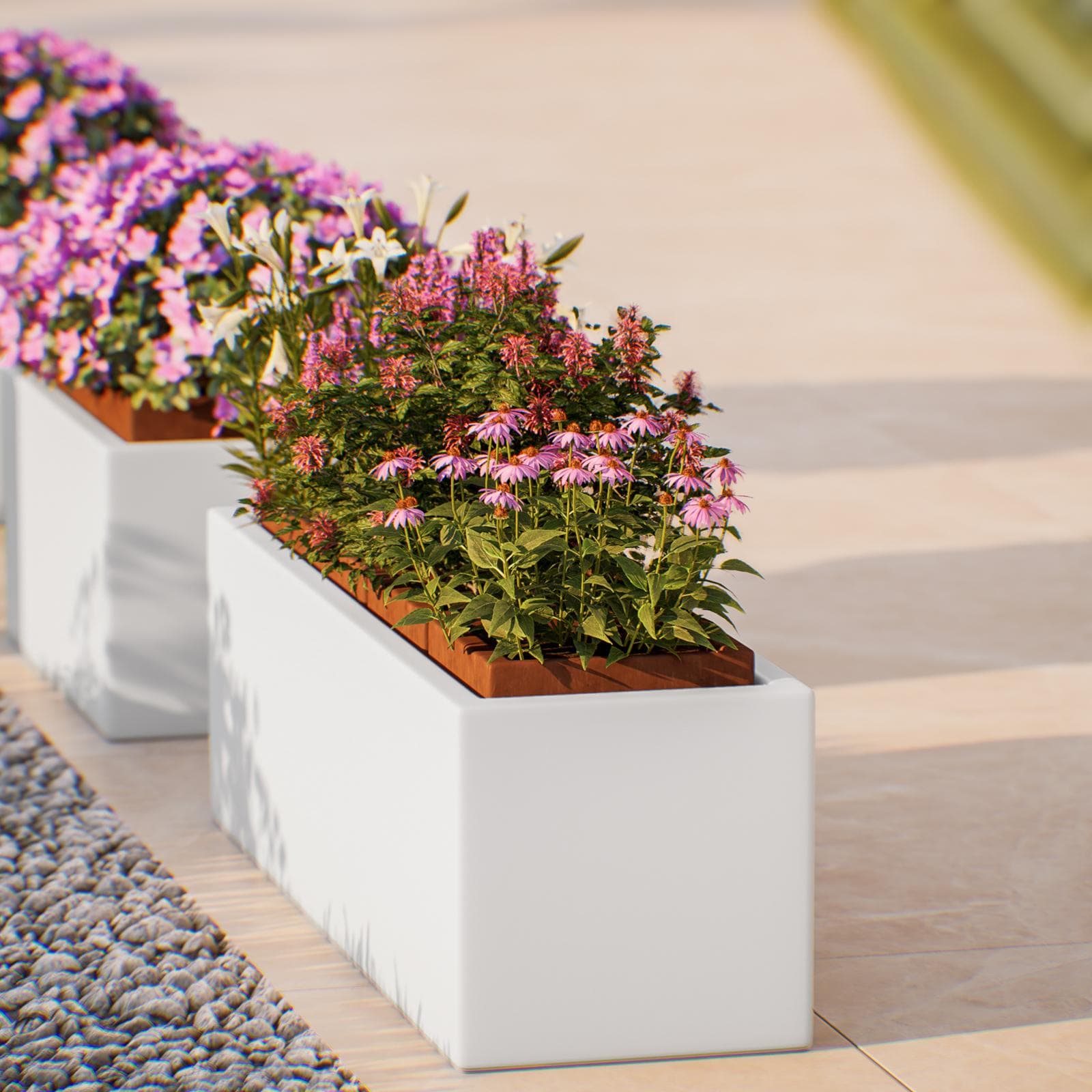 Portavaso da esterno rettangolare 100x30 cm in polietilene bianco - Melbourne