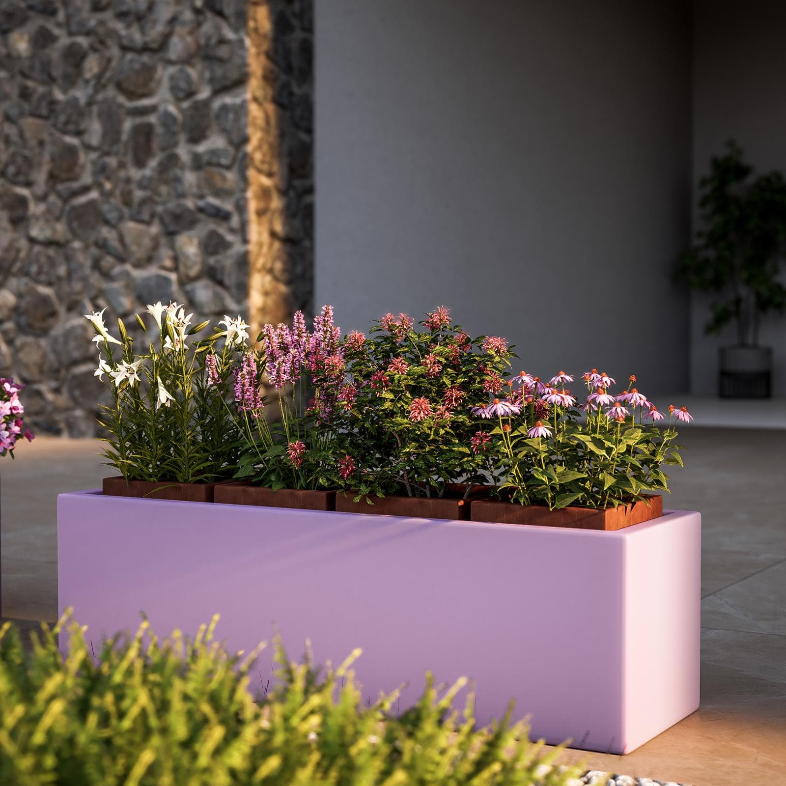 Portavaso da esterno rettangolare 100x30 cm in polietilene glicine - Melbourne