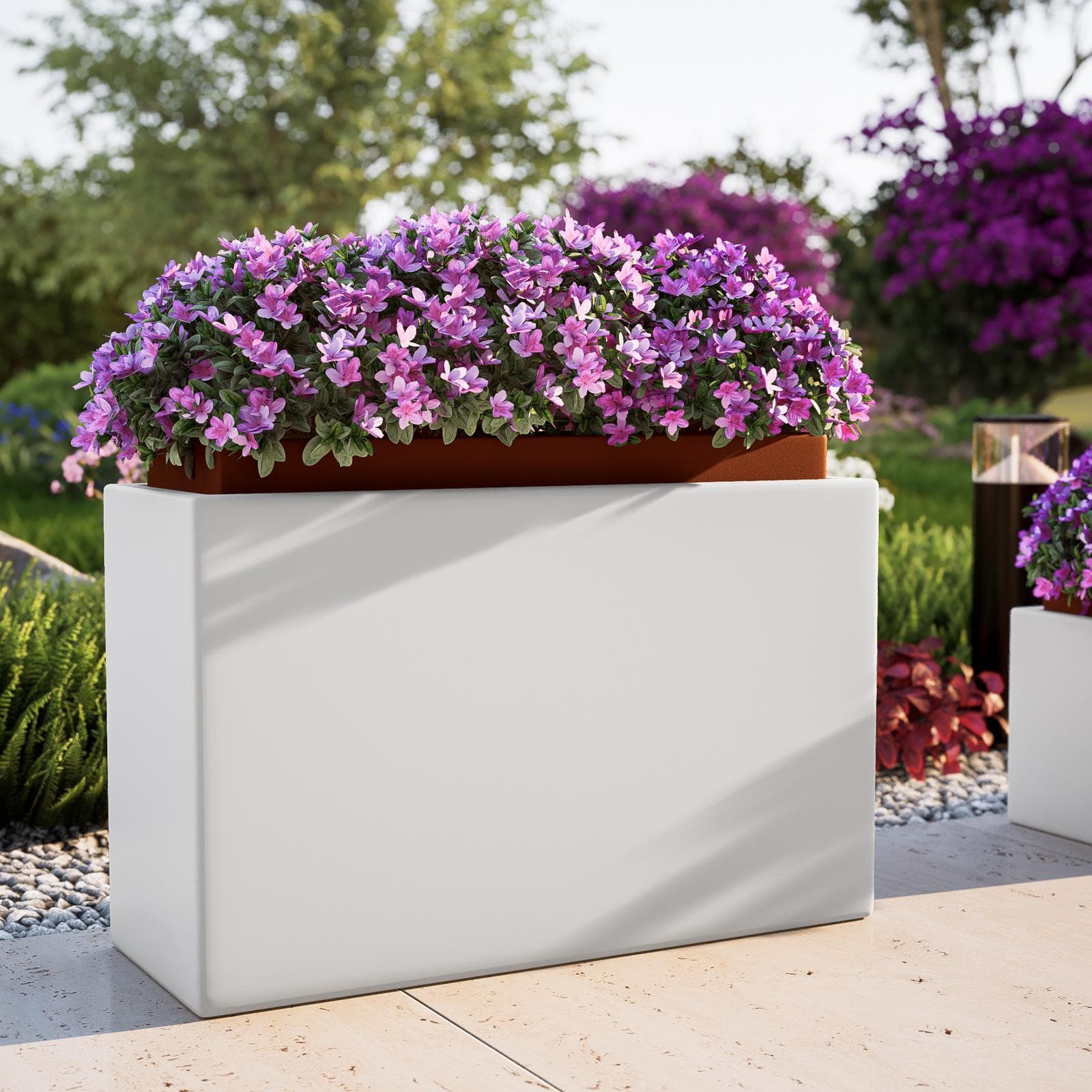Portavaso da esterno rettangolare 80x50 h cm in polietilene bianco - Melbourne