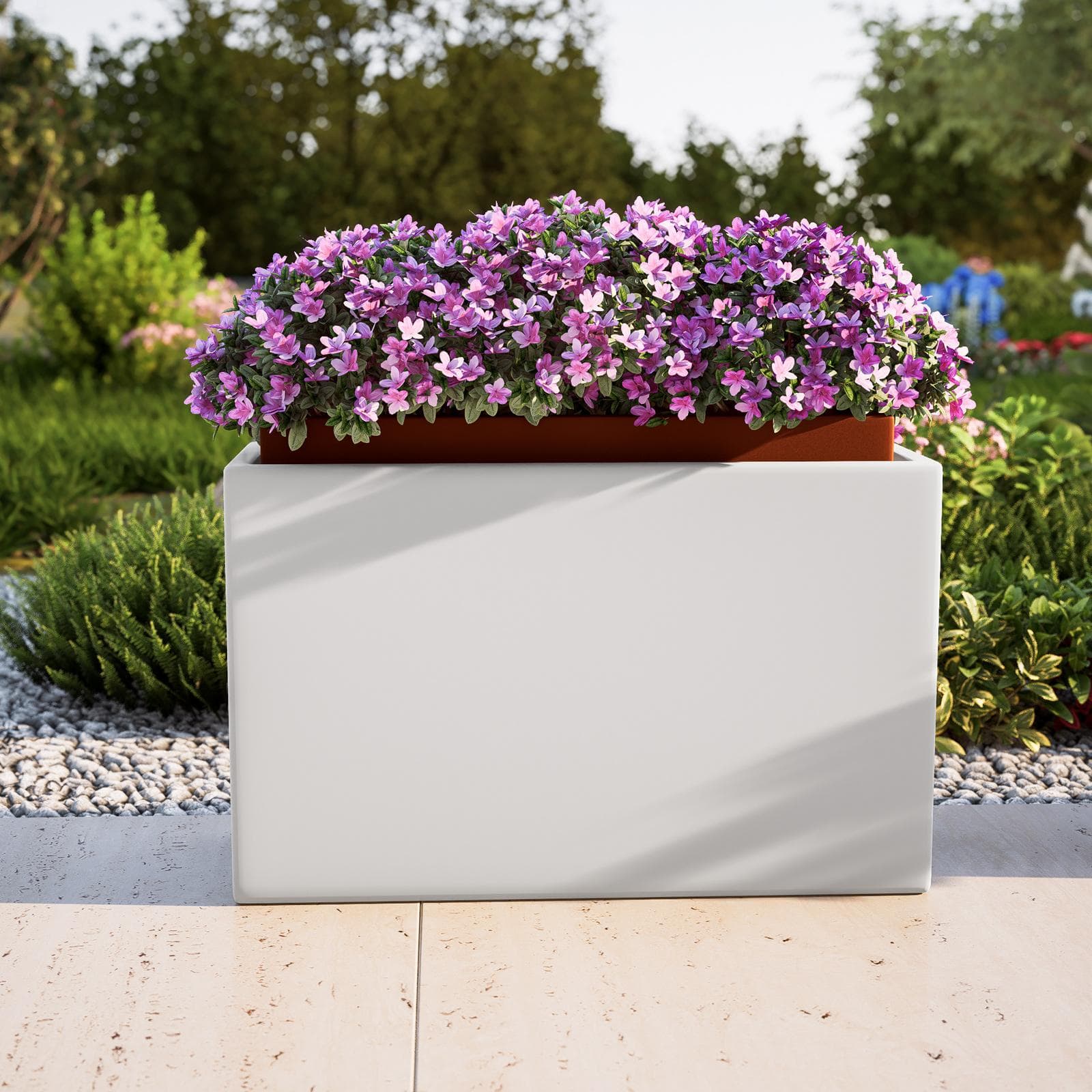 Portavaso da esterno rettangolare 80x50 h cm in polietilene bianco - Melbourne