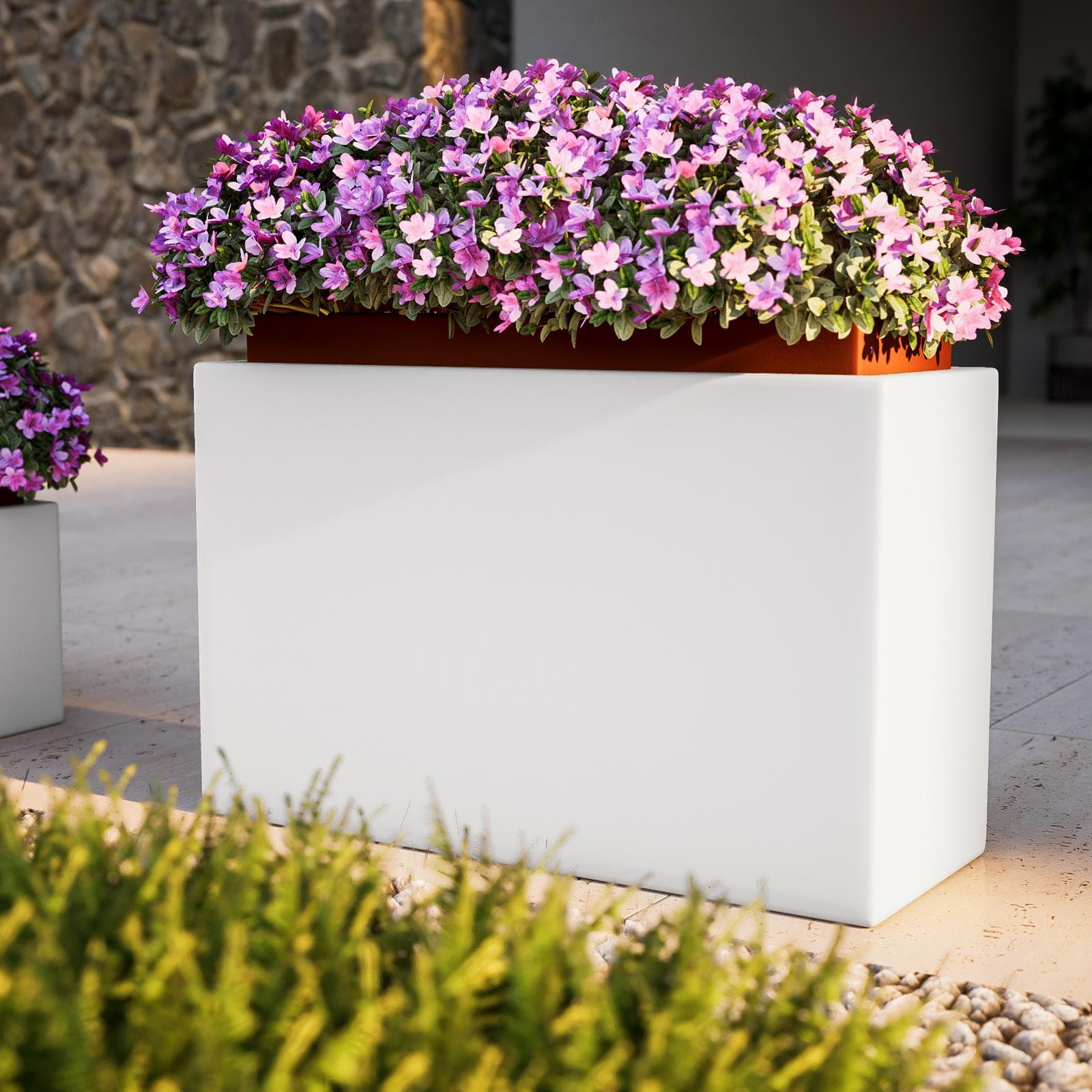 Portavaso da esterno rettangolare 80x50 h cm in polietilene bianco - Melbourne