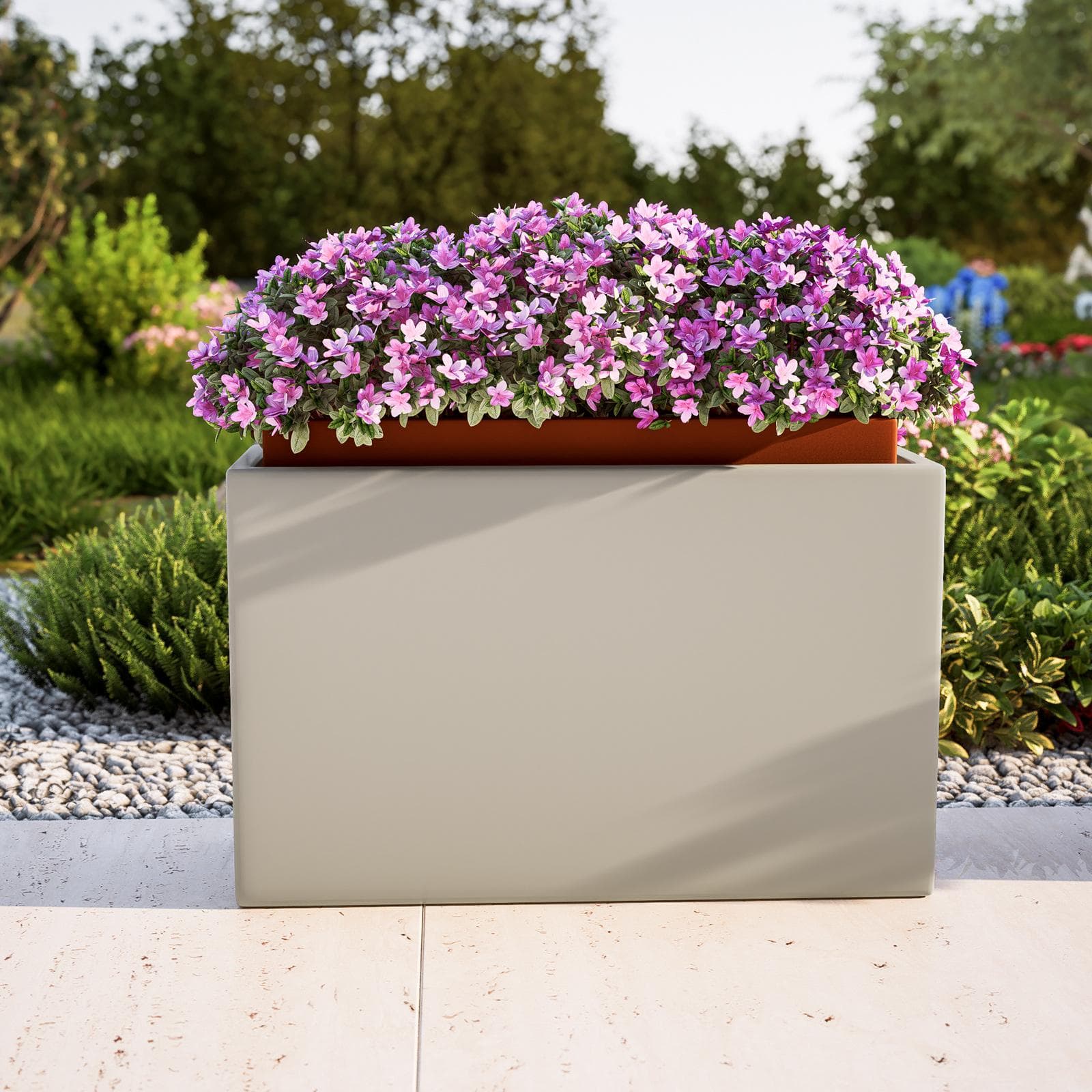 Portavaso da esterno rettangolare 80x50 h cm in polietilene tortora - Melbourne