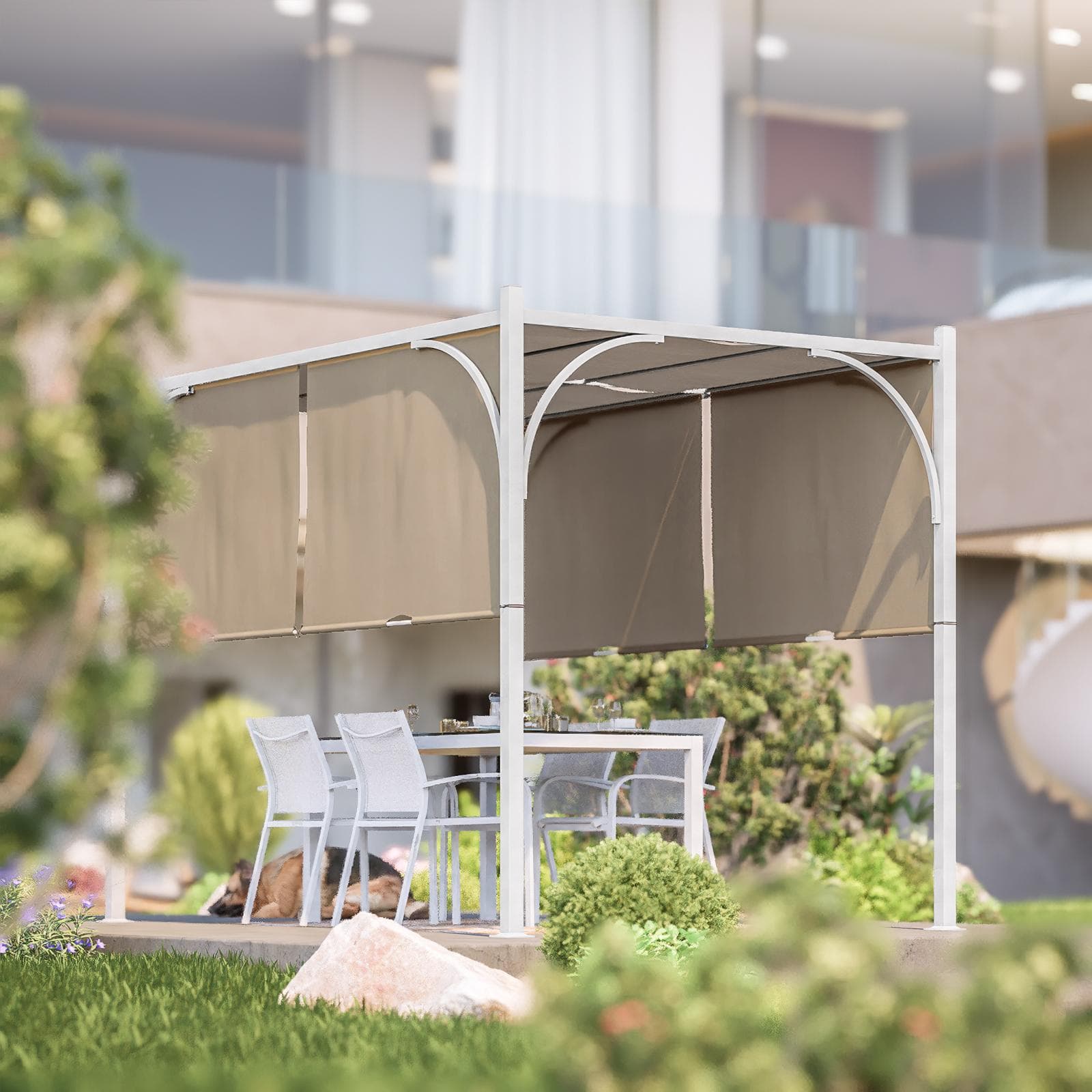 Gazebo 2x3 m con tetto scorrevole ecrù e struttura bianca - Edvige