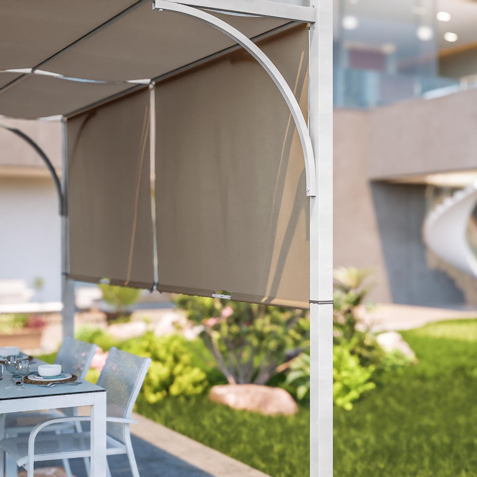Gazebo 2x3 m con tetto scorrevole ecrù e struttura bianca - Edvige