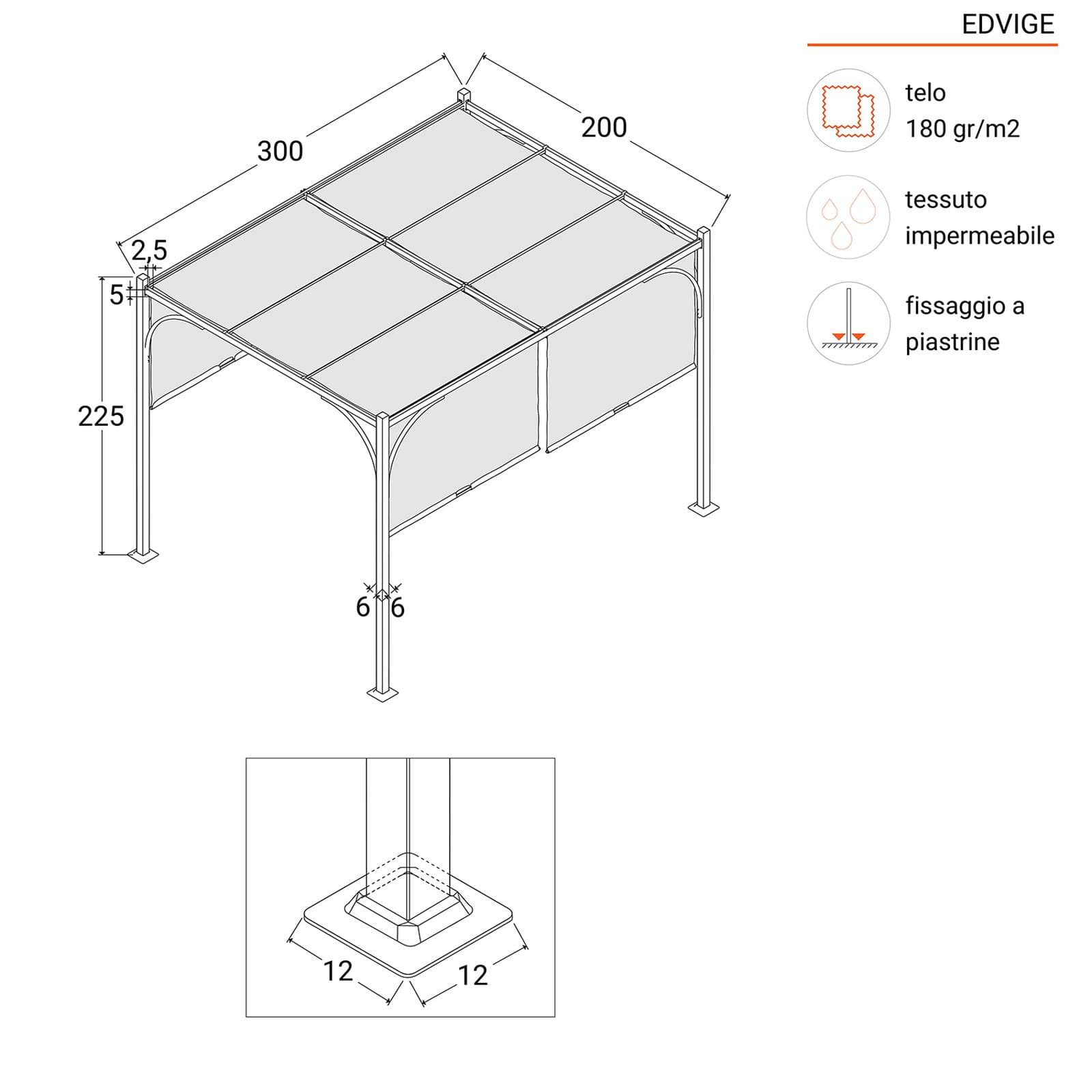 Gazebo 2x3 m con tetto scorrevole ecrù e struttura bianca - Edvige