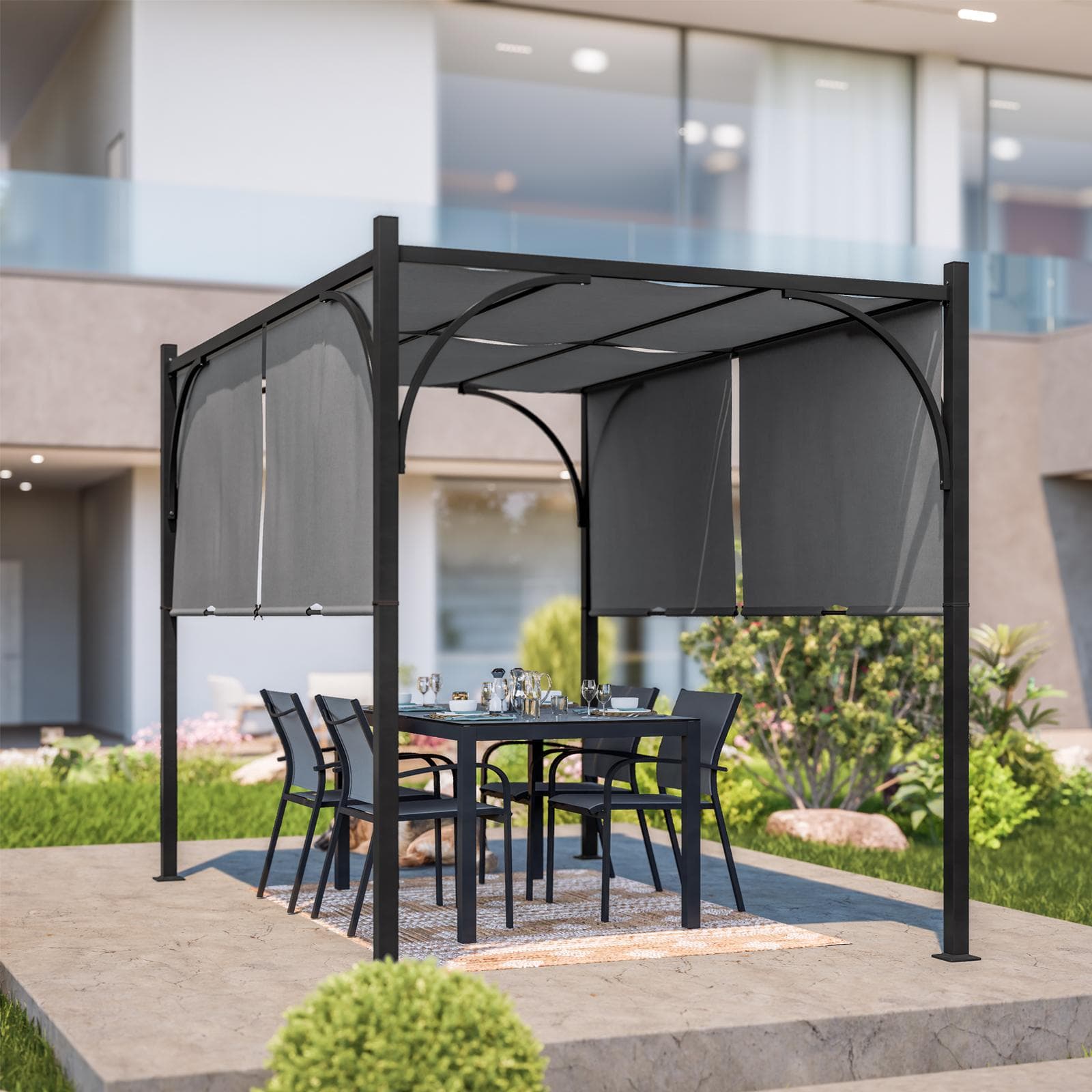Gazebo 2x3 m tetto scorrevole grigio e struttura antracite - Edvige