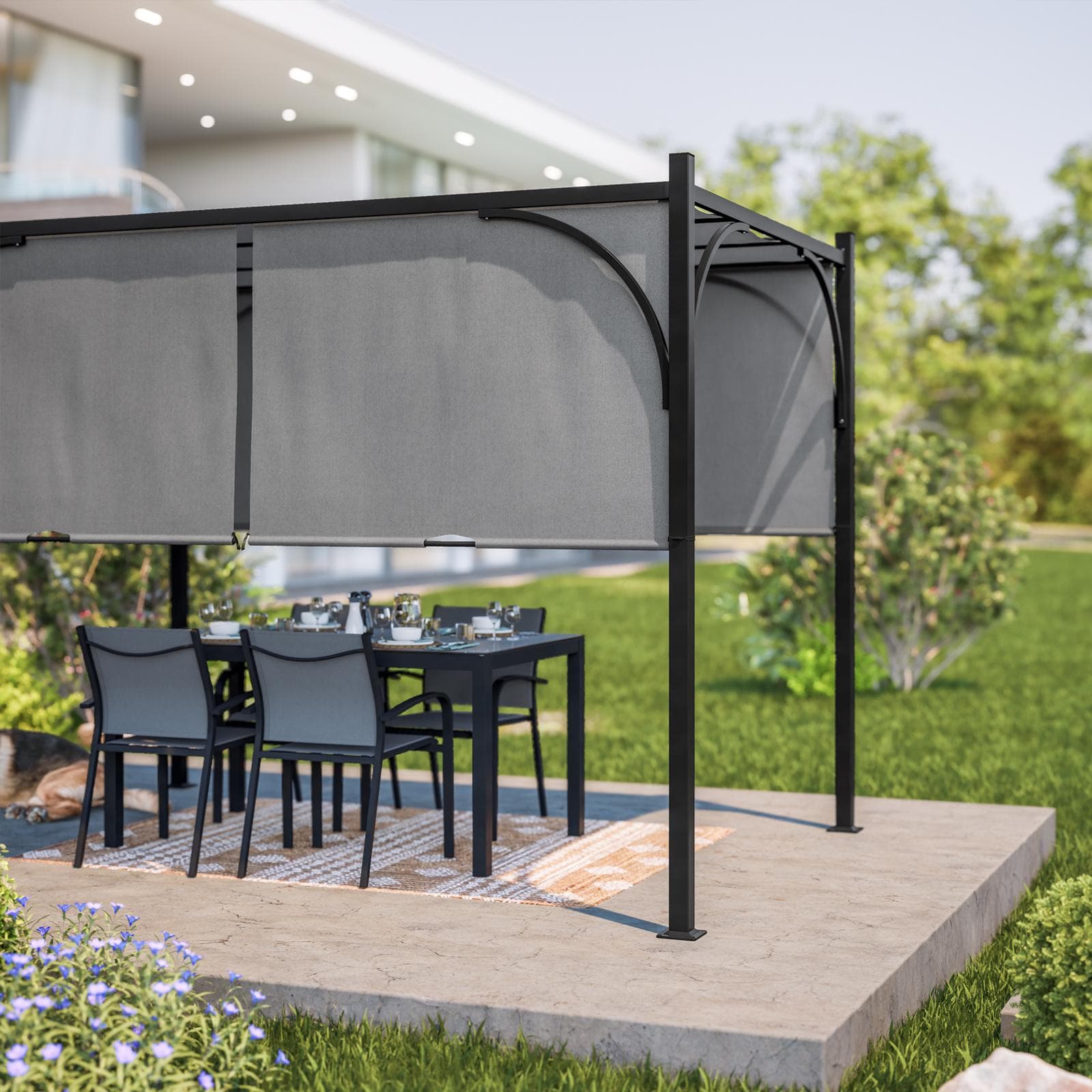 Gazebo 2x3 m tetto scorrevole grigio e struttura antracite - Edvige