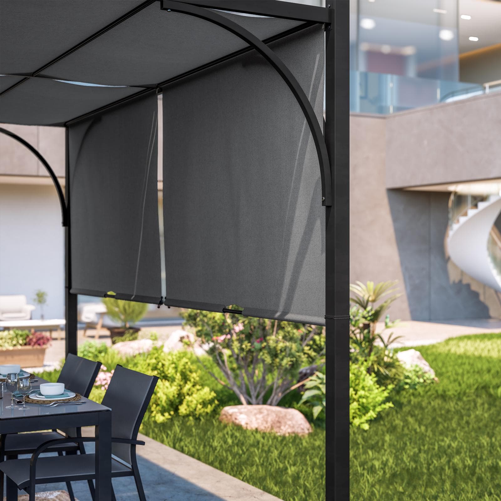 Gazebo 2x3 m tetto scorrevole grigio e struttura antracite - Edvige