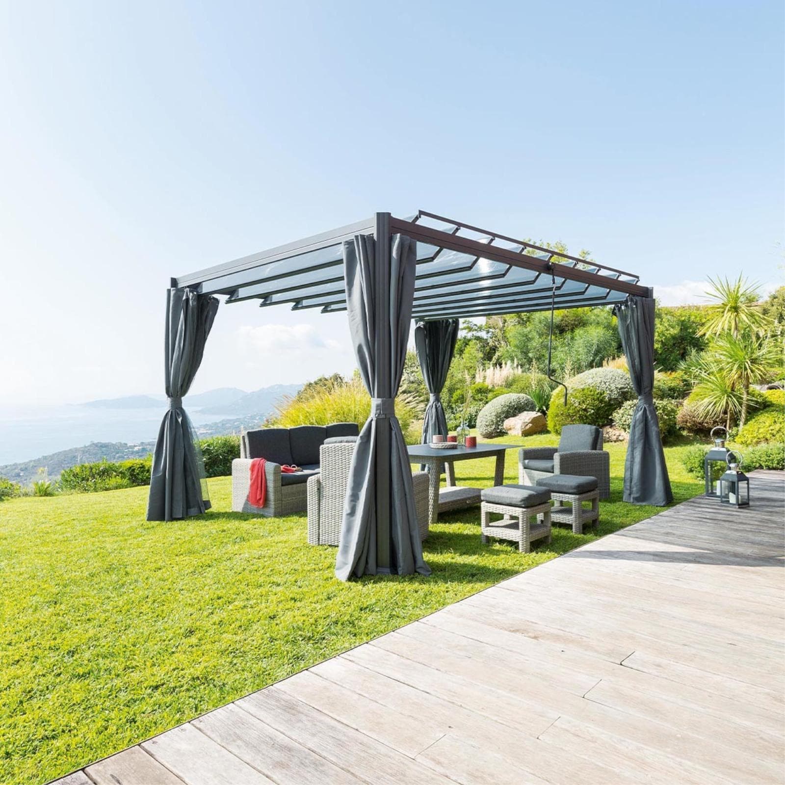 Gazebo con tetto a lamelle regolabili 3,8x3 m in alluminio antracite - Shine