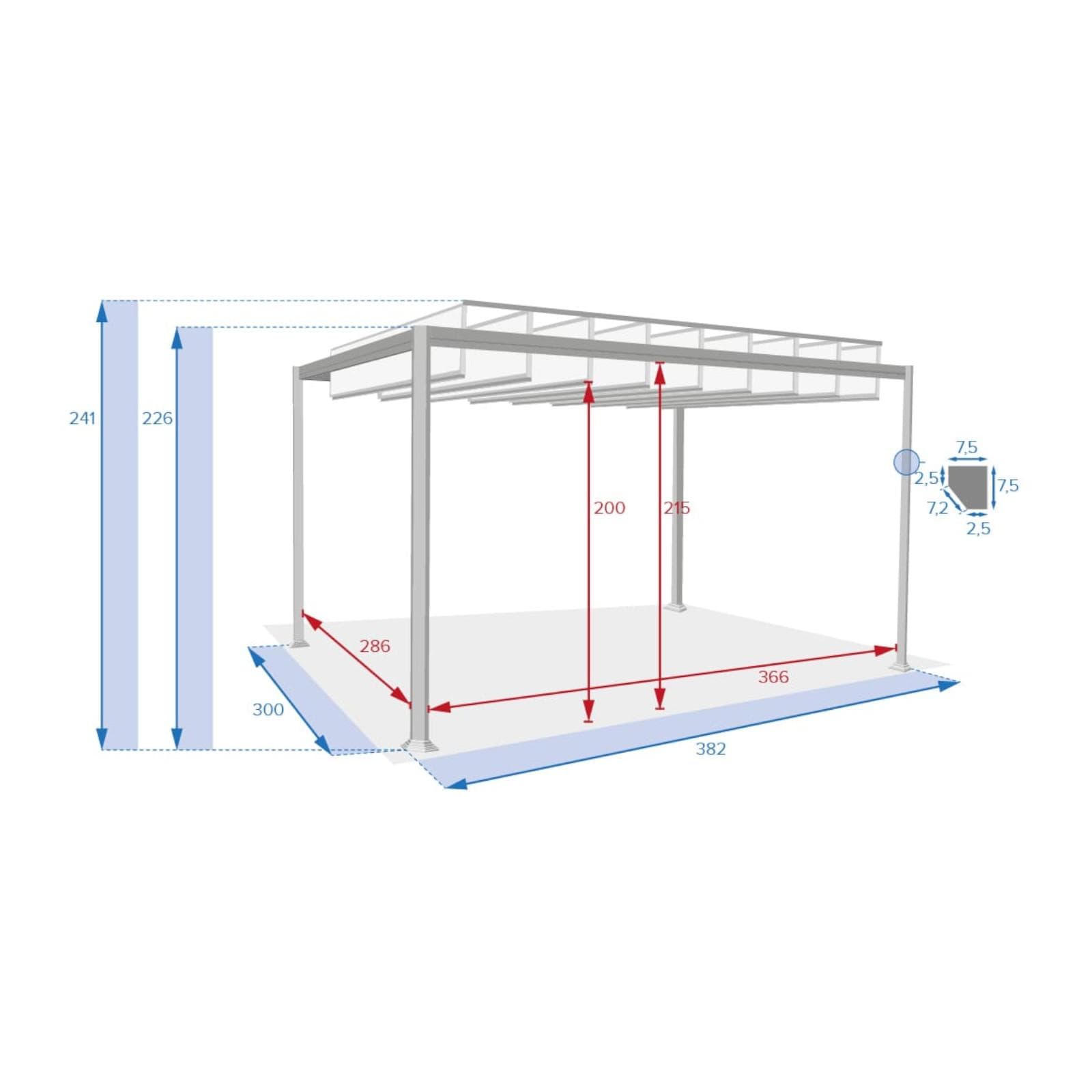 Gazebo con tetto a lamelle regolabili 3,8x3 m in alluminio antracite - Shine