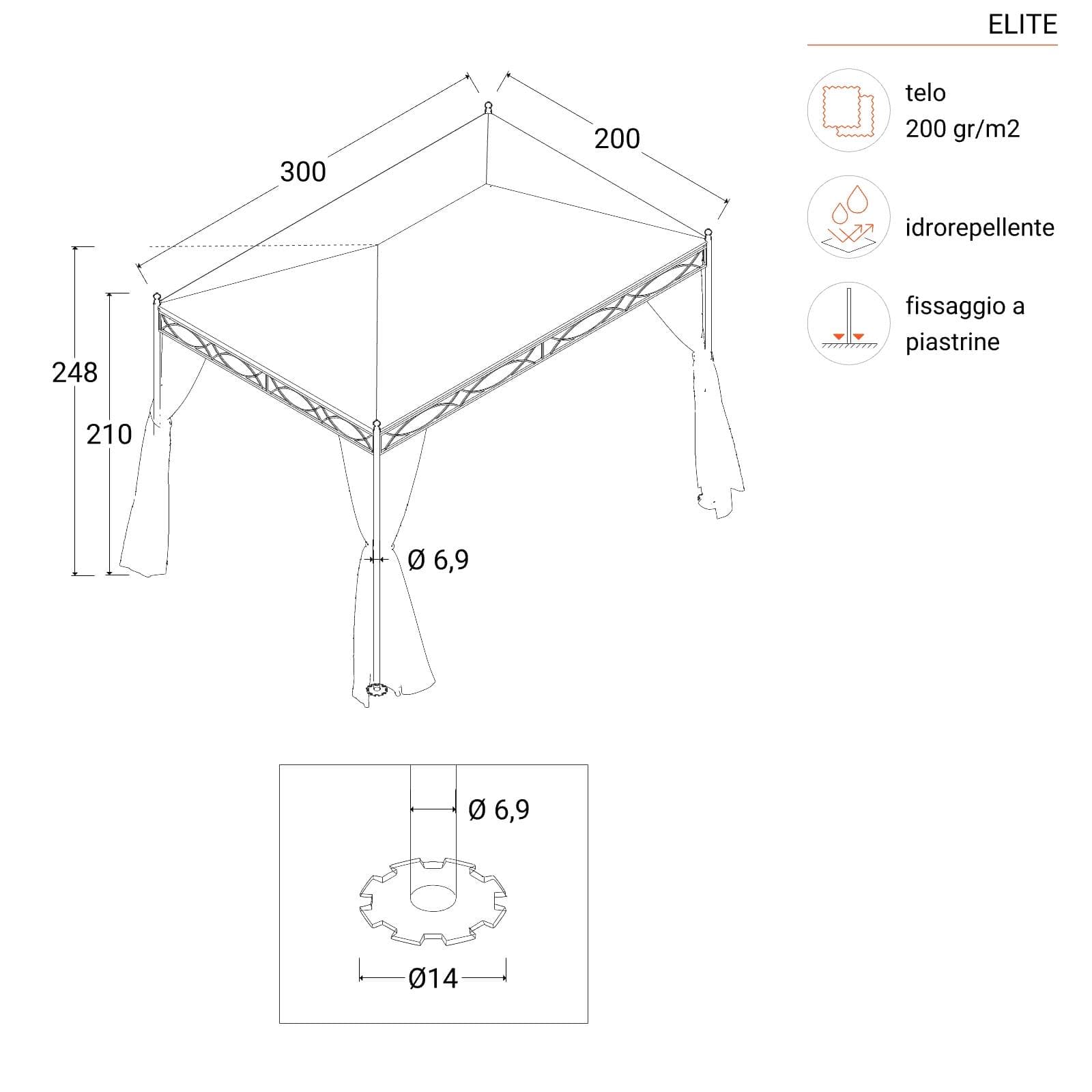 Gazebo 3x2 m con tende e zanzariere - Elite