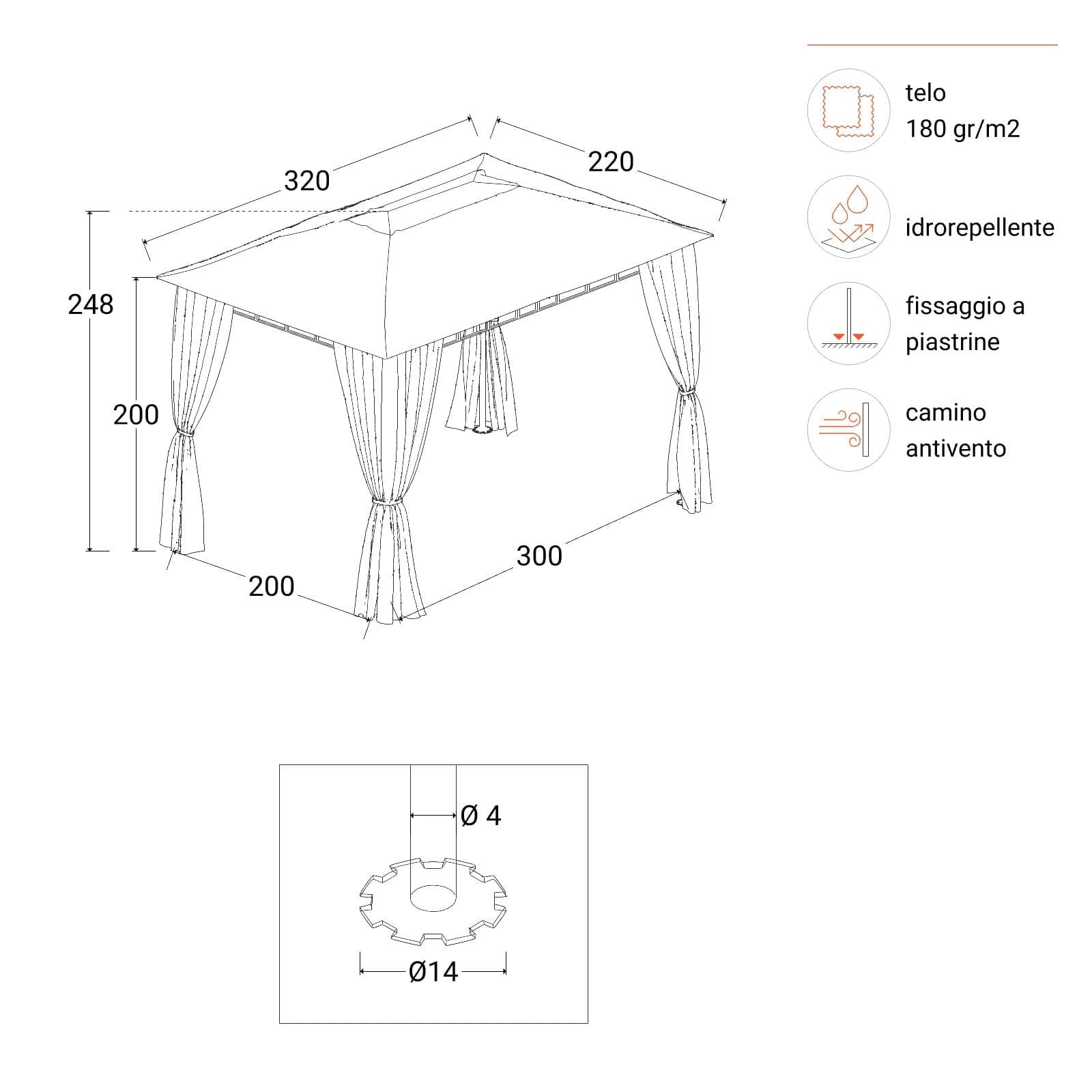 Gazebo 3x2 m con tende laterali richiudibili - Easy