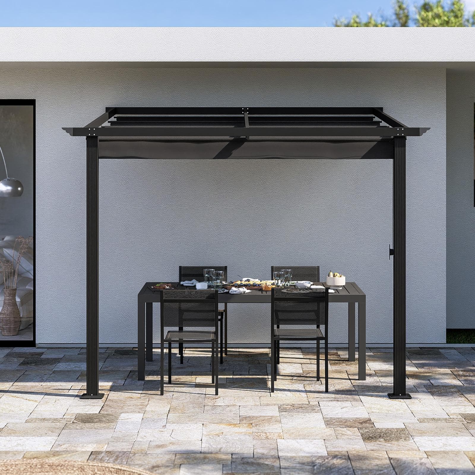 Gazebo pergola 3x2,5 m in alluminio antracite con tetto scorrevole - Norris