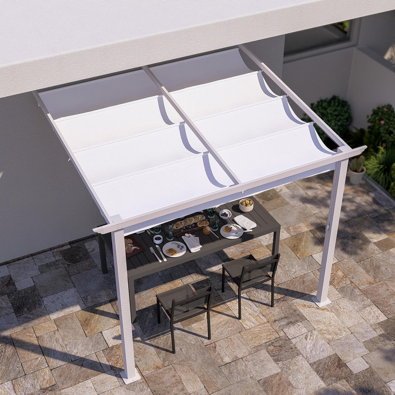 Gazebo pergola 3x2,5 m in alluminio bianco con tetto scorrevole - Norris