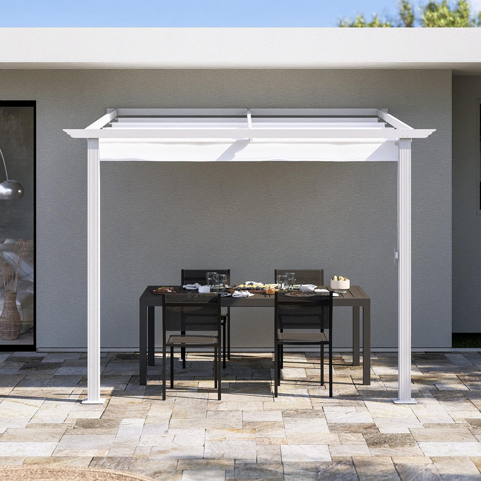 Gazebo pergola 3x2,5 m in alluminio bianco con tetto scorrevole - Norris