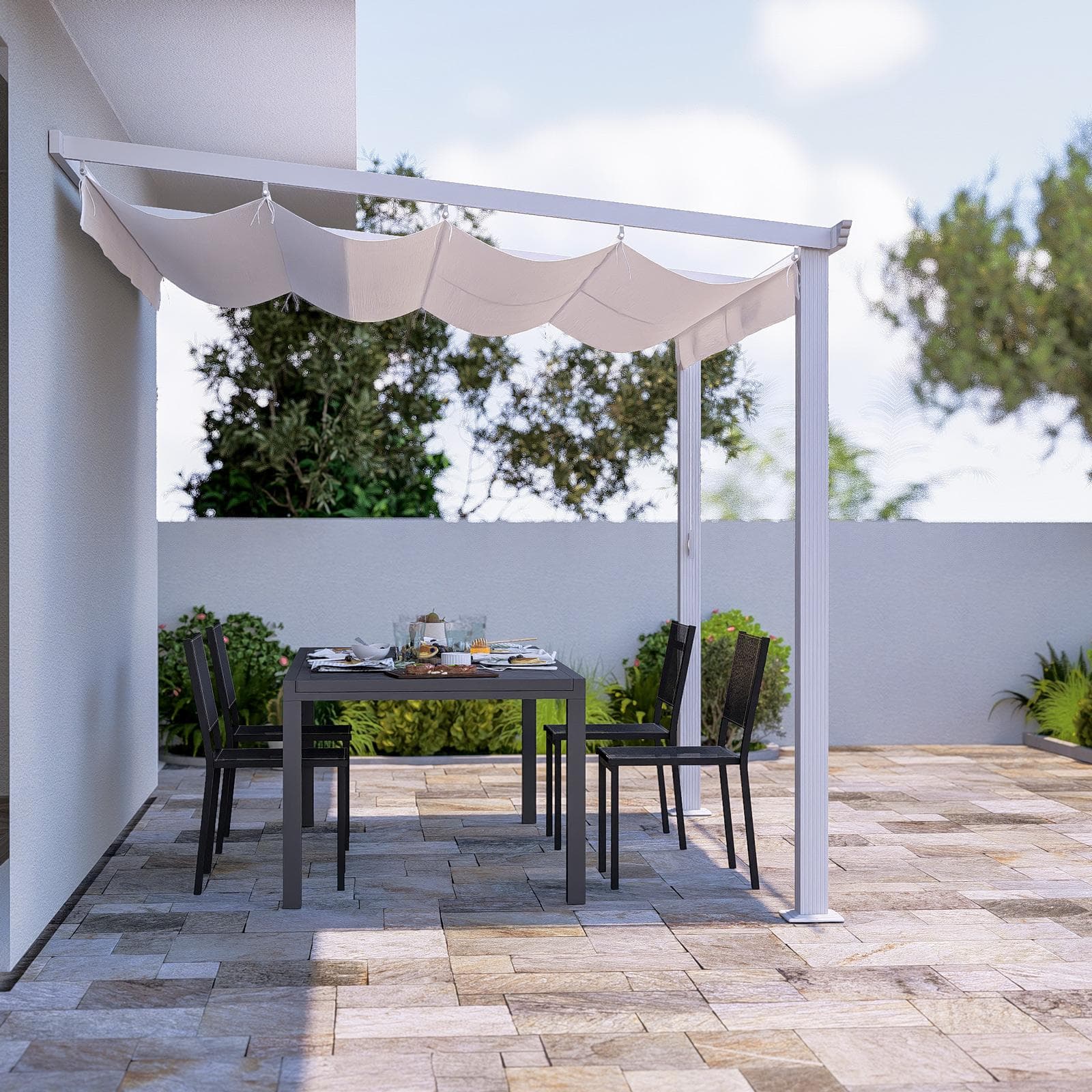 Gazebo pergola 3x2,5 m in alluminio bianco con tetto scorrevole - Norris