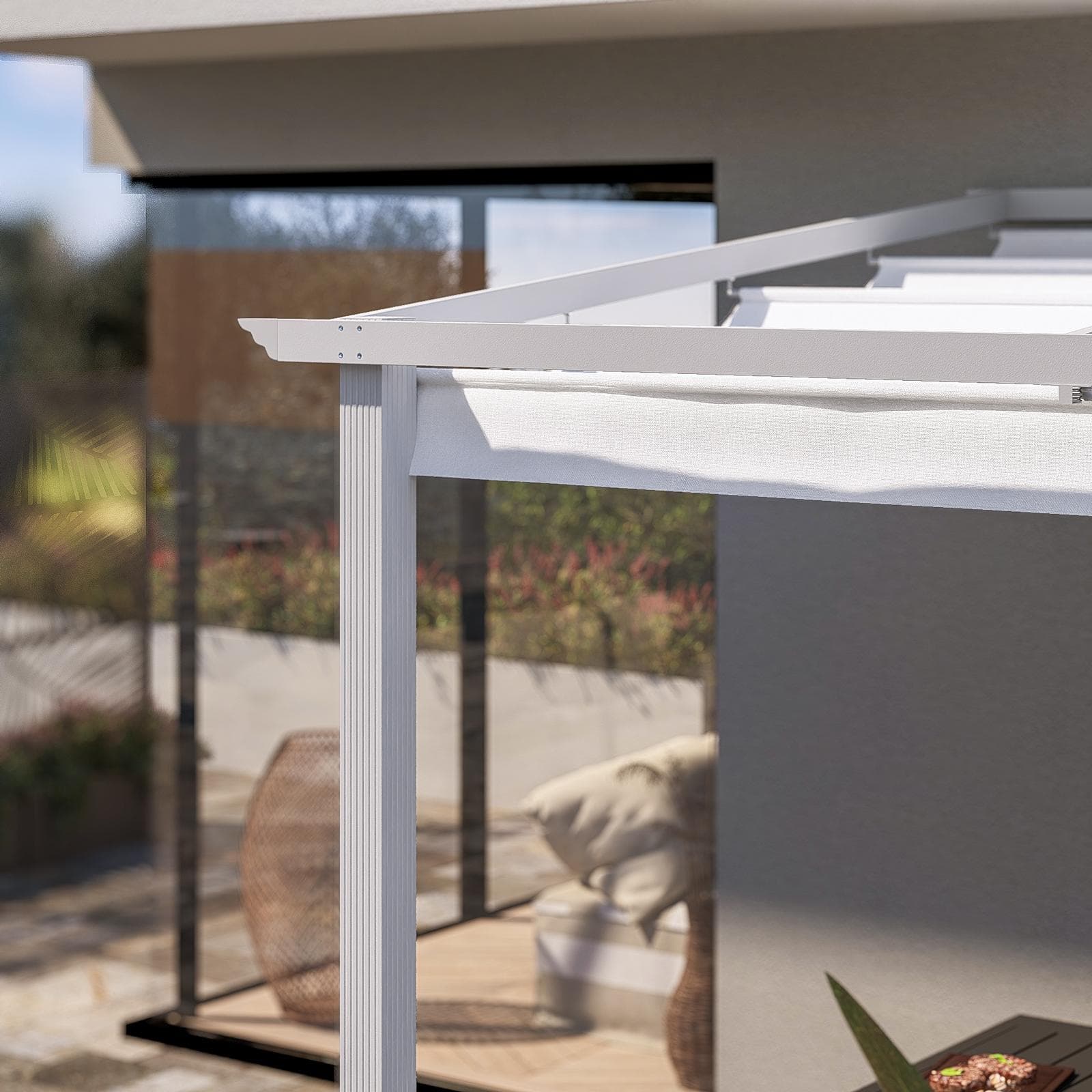 Gazebo pergola 3x2,5 m in alluminio bianco con tetto scorrevole - Norris