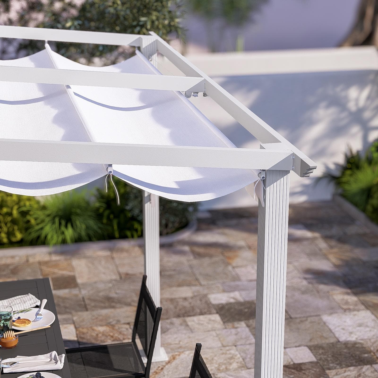 Gazebo pergola 3x2,5 m in alluminio bianco con tetto scorrevole - Norris