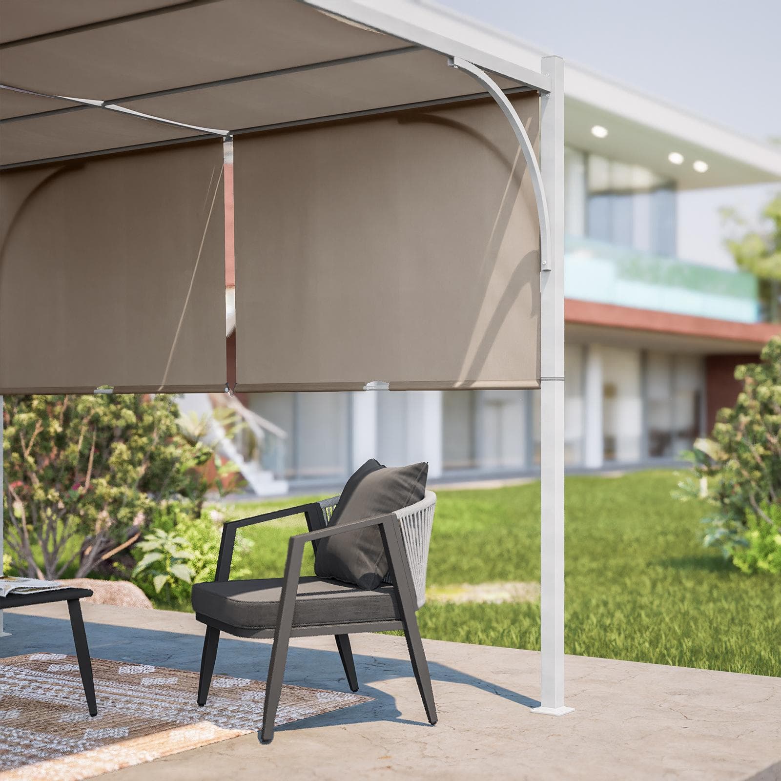 Gazebo 3x3 m con tetto scorrevole ecrù e struttura bianca - Edvige