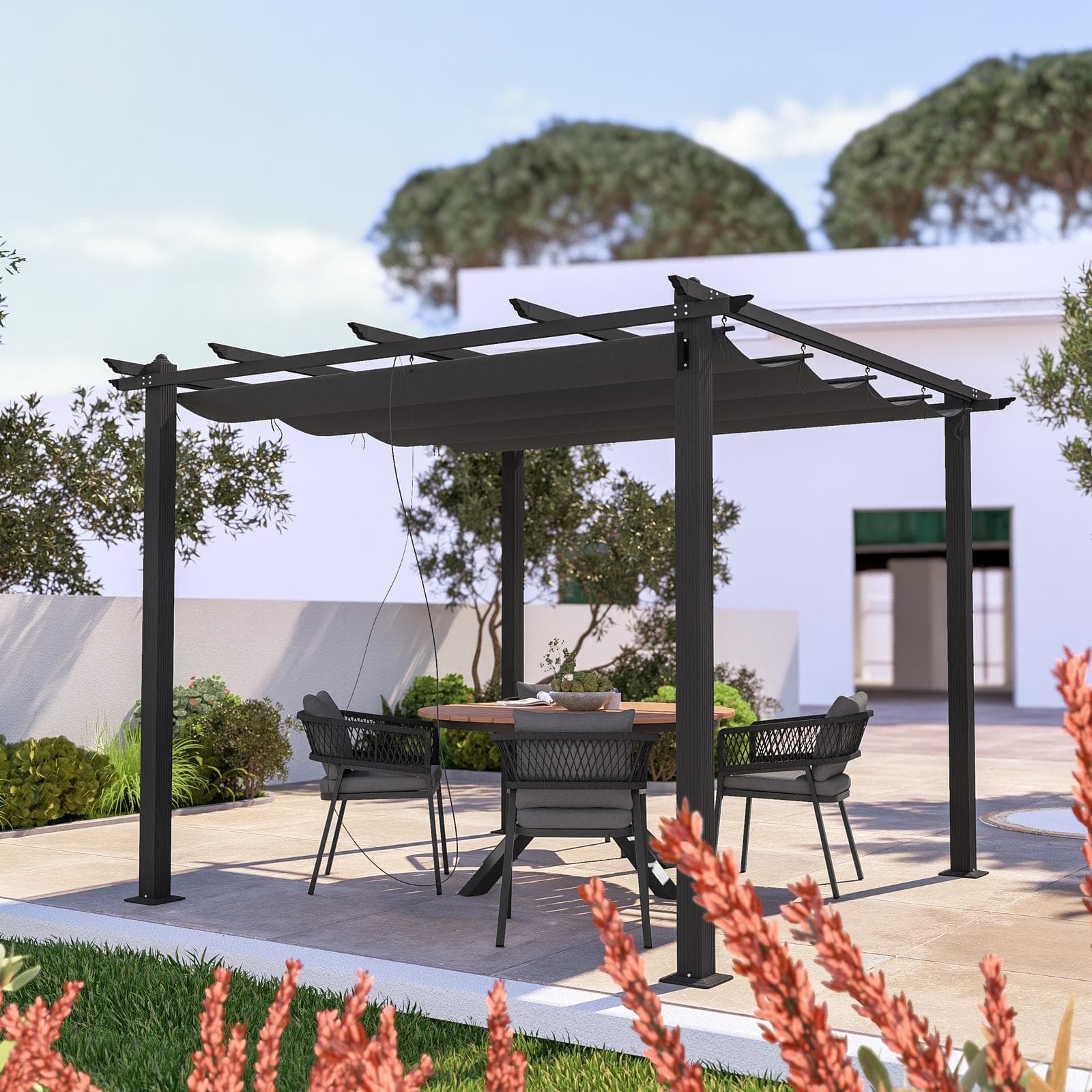 Gazebo 3x3 m in alluminio antracite con tetto scorrevole - Norris
