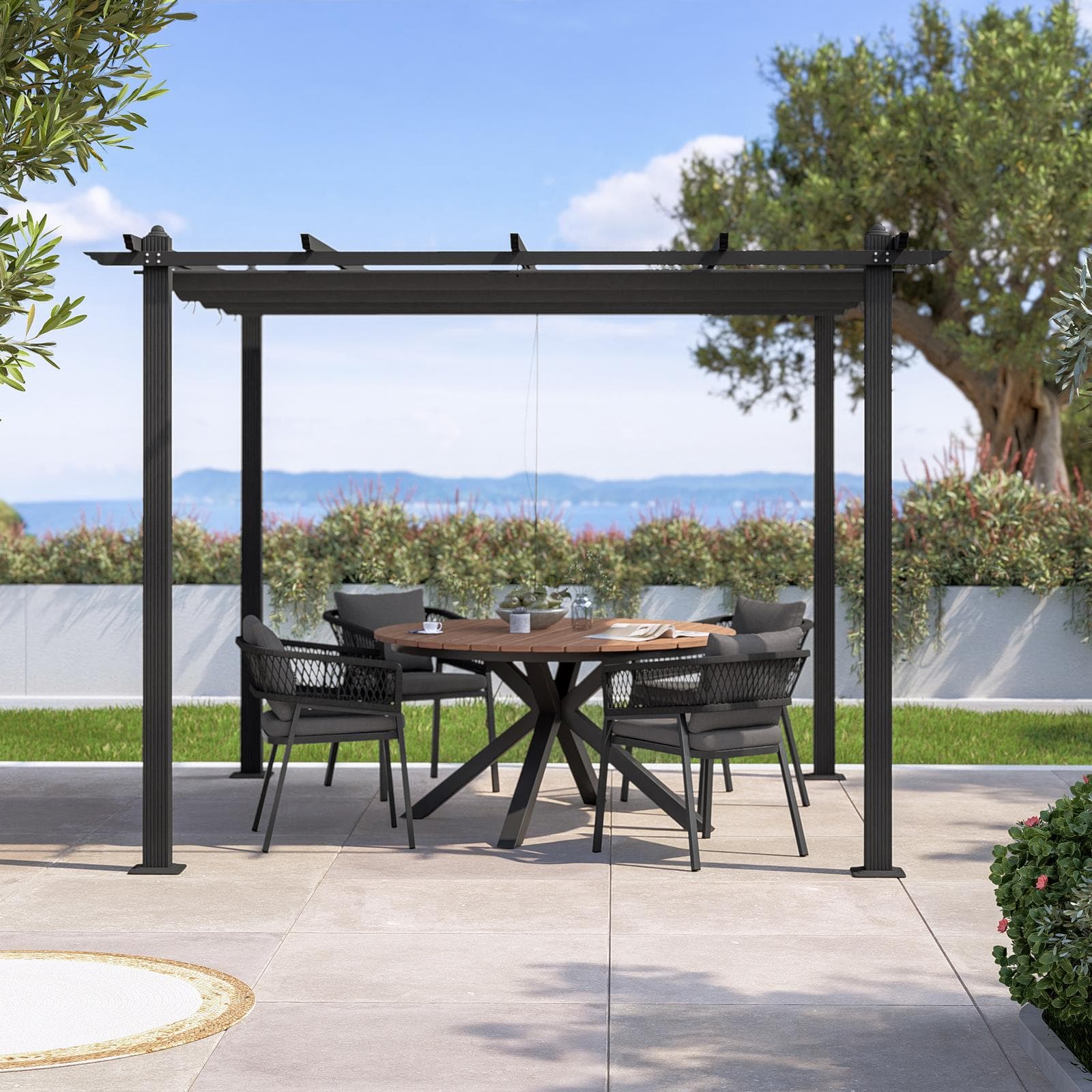 Gazebo 3x3 m in alluminio antracite con tetto scorrevole - Norris