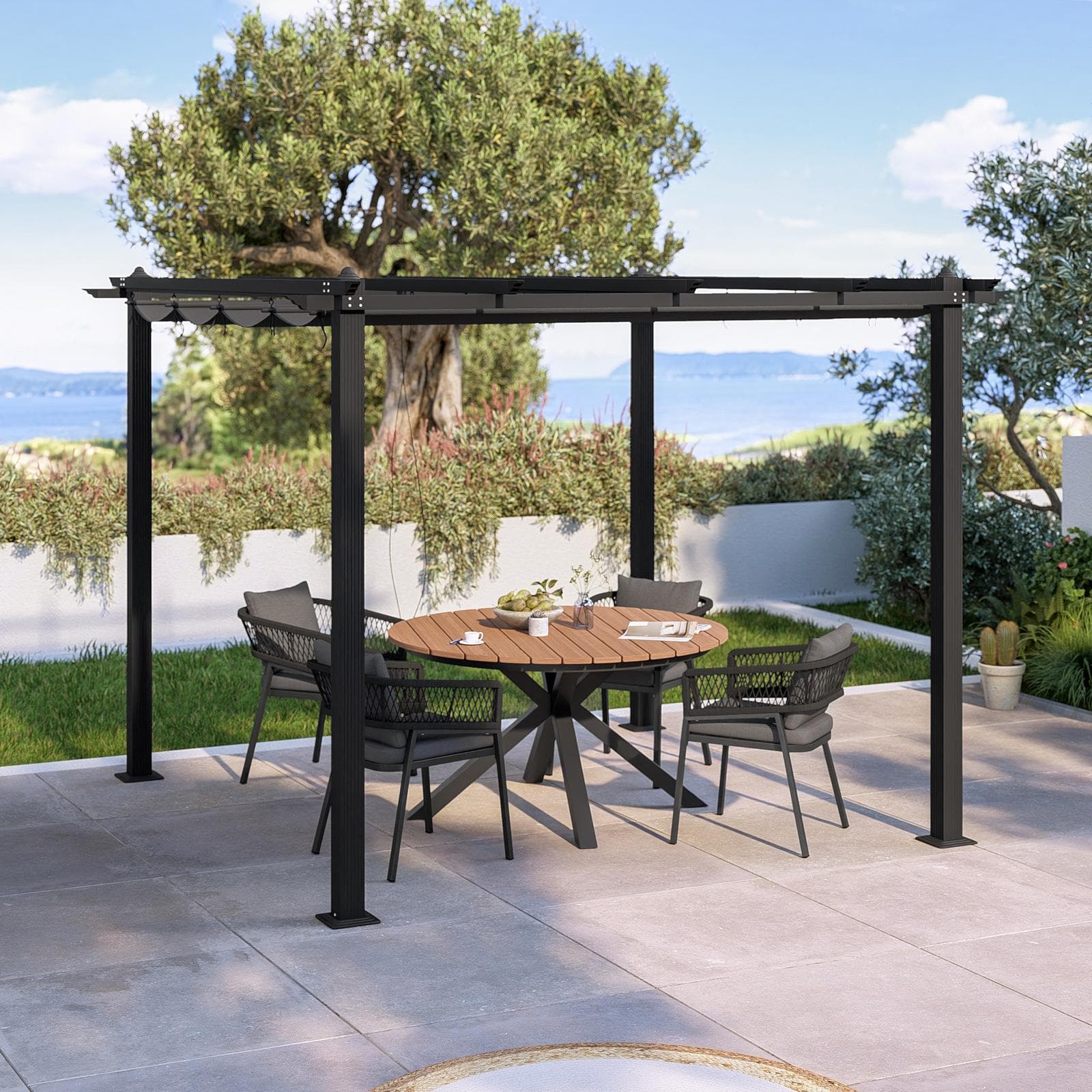 Gazebo 3x3 m in alluminio antracite con tetto scorrevole - Norris