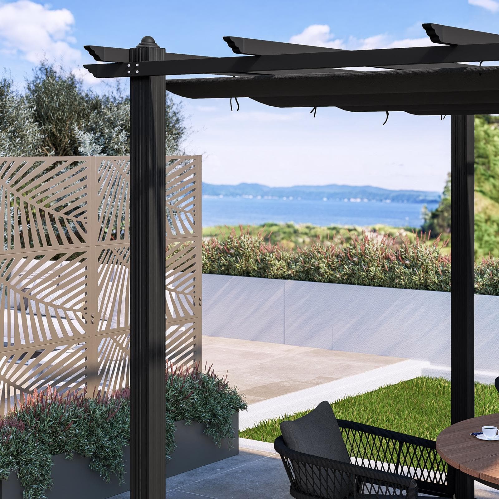 Gazebo 3x3 m in alluminio antracite con tetto scorrevole - Norris
