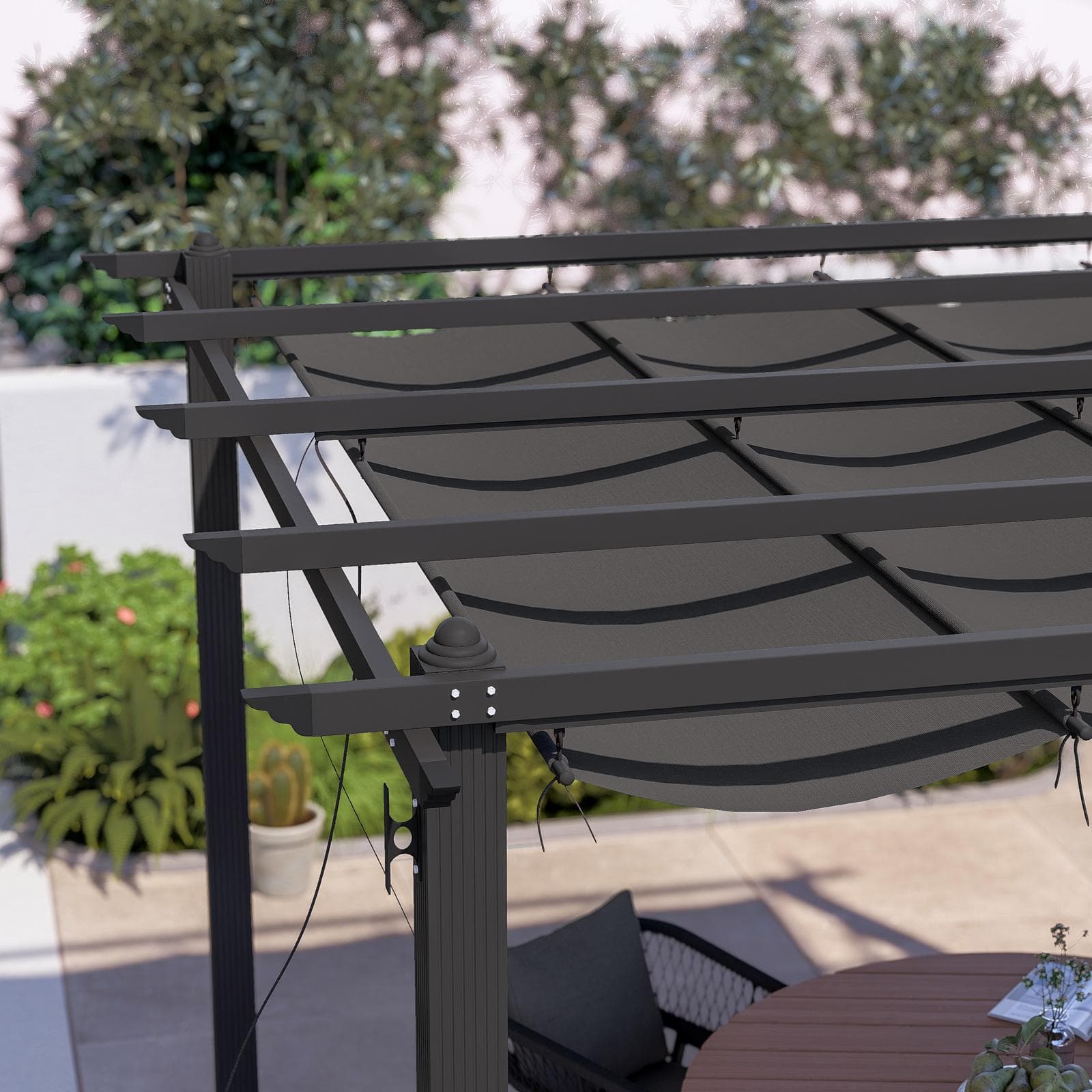 Gazebo 3x3 m in alluminio antracite con tetto scorrevole - Norris